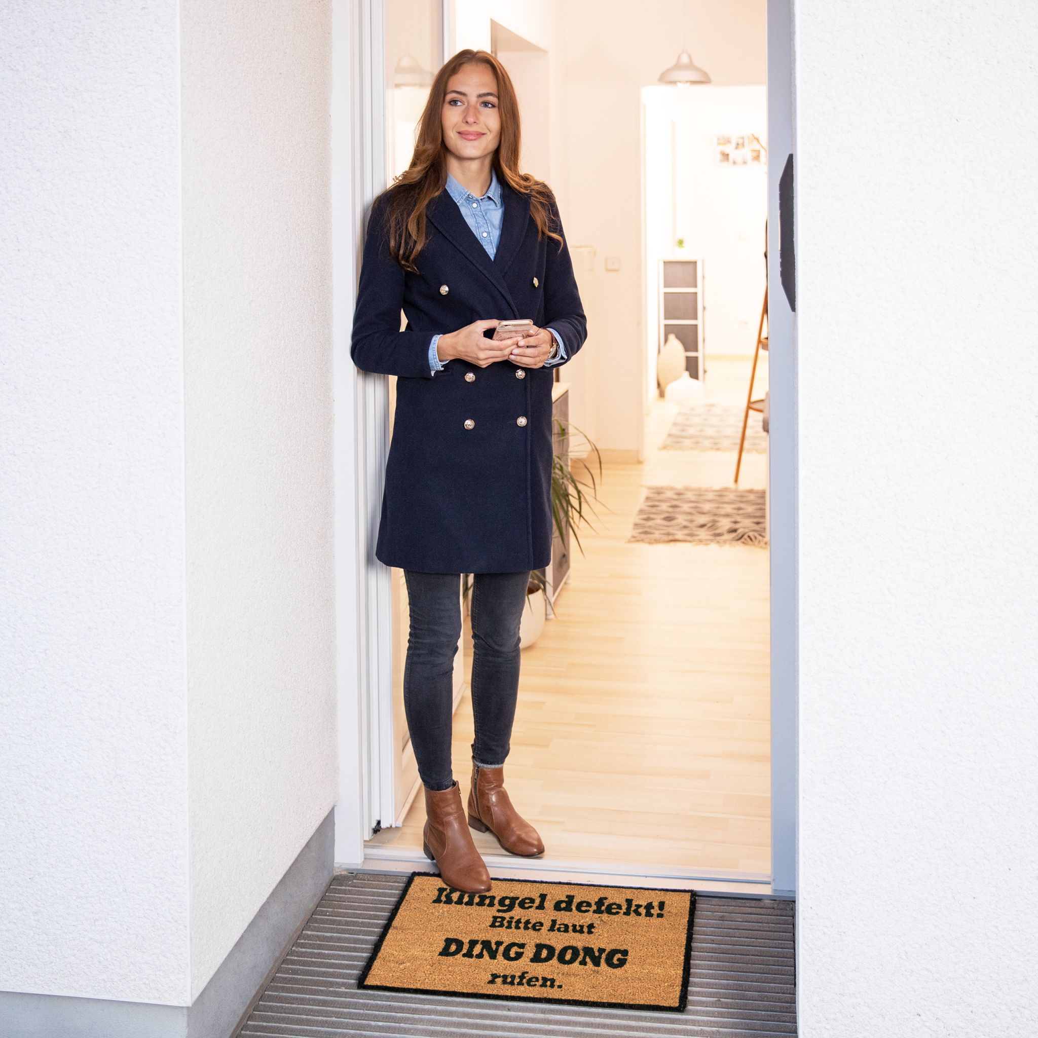 Kokosmatte DING DONG Hellbraun-Schwarz von Relaxdays