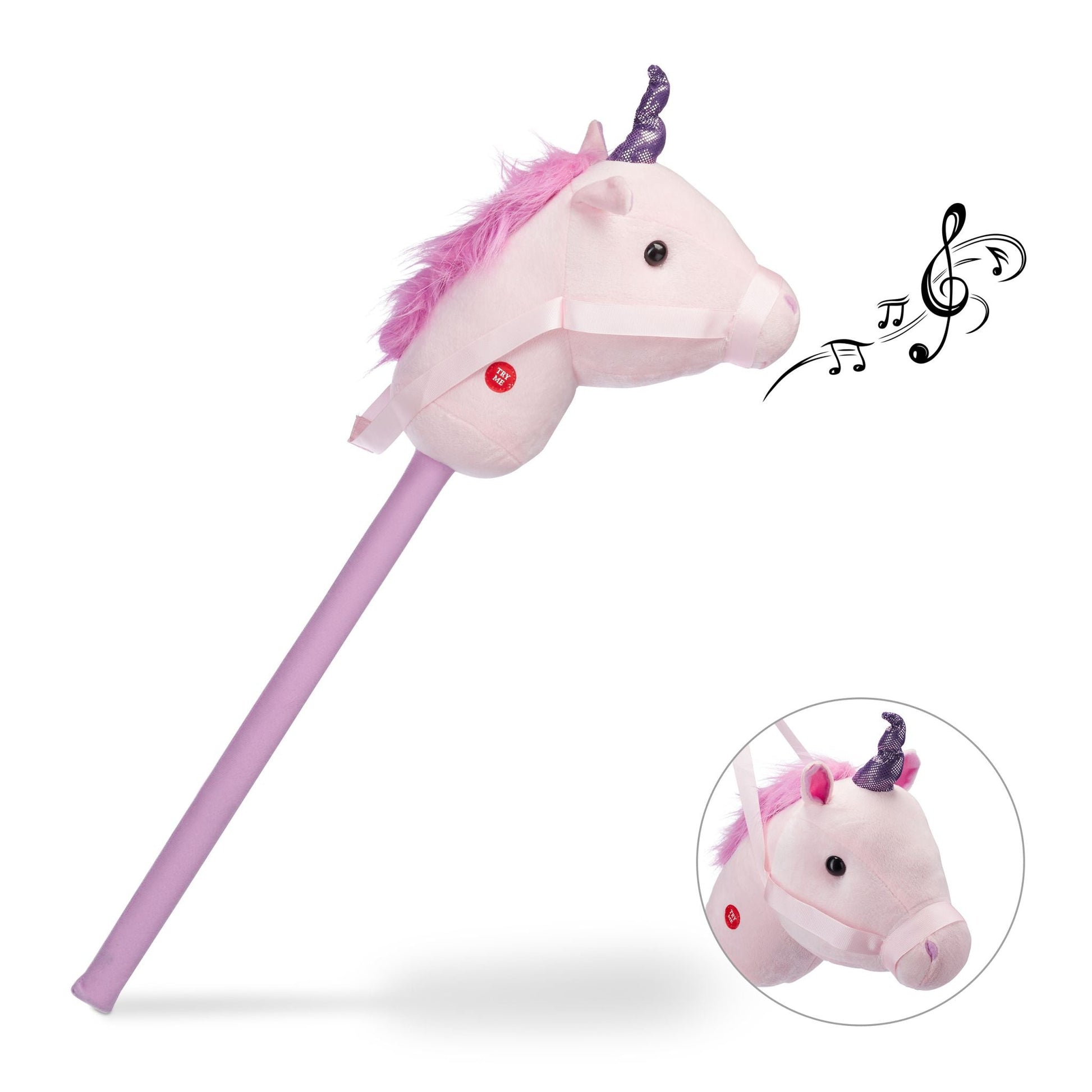 Steckenpferd Einhorn mit Sound Pink-Rosa von Relaxdays