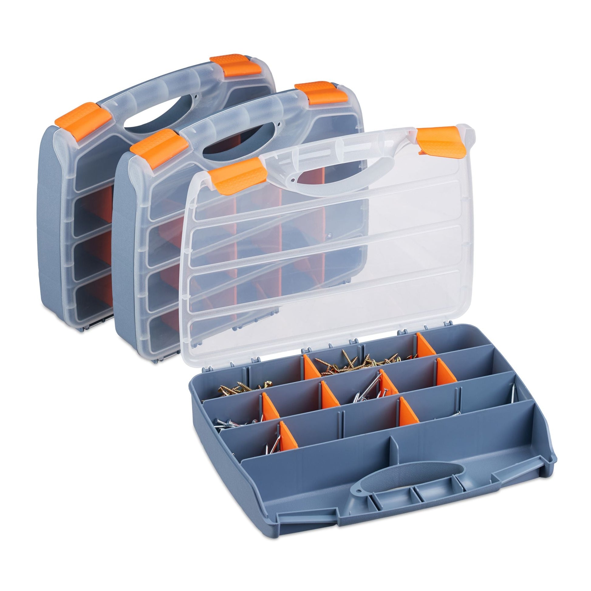 Sortierbox 3er-Set Orange-Transparent-Grau von Relaxdays