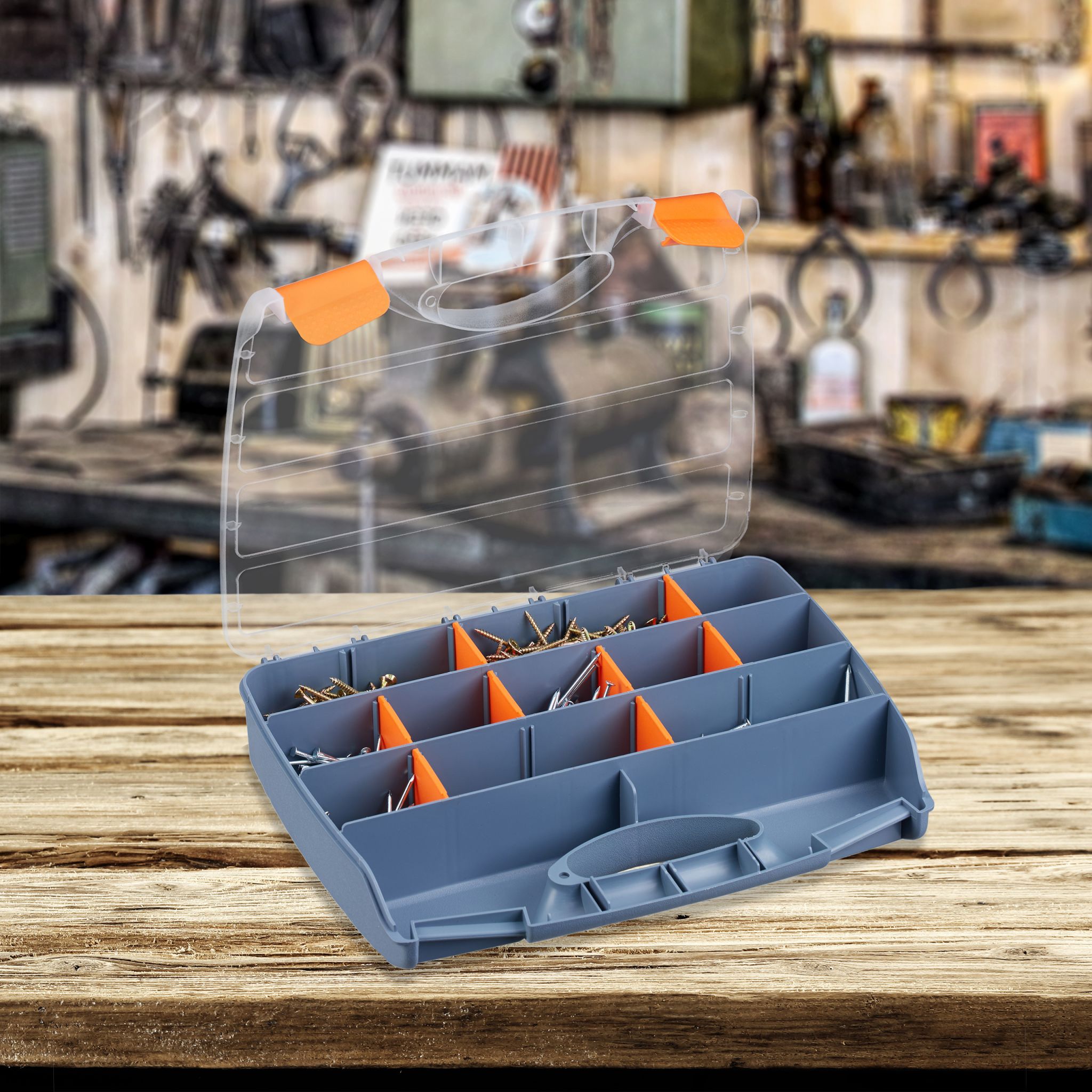 Sortierbox 3er-Set Orange-Transparent-Grau von Relaxdays