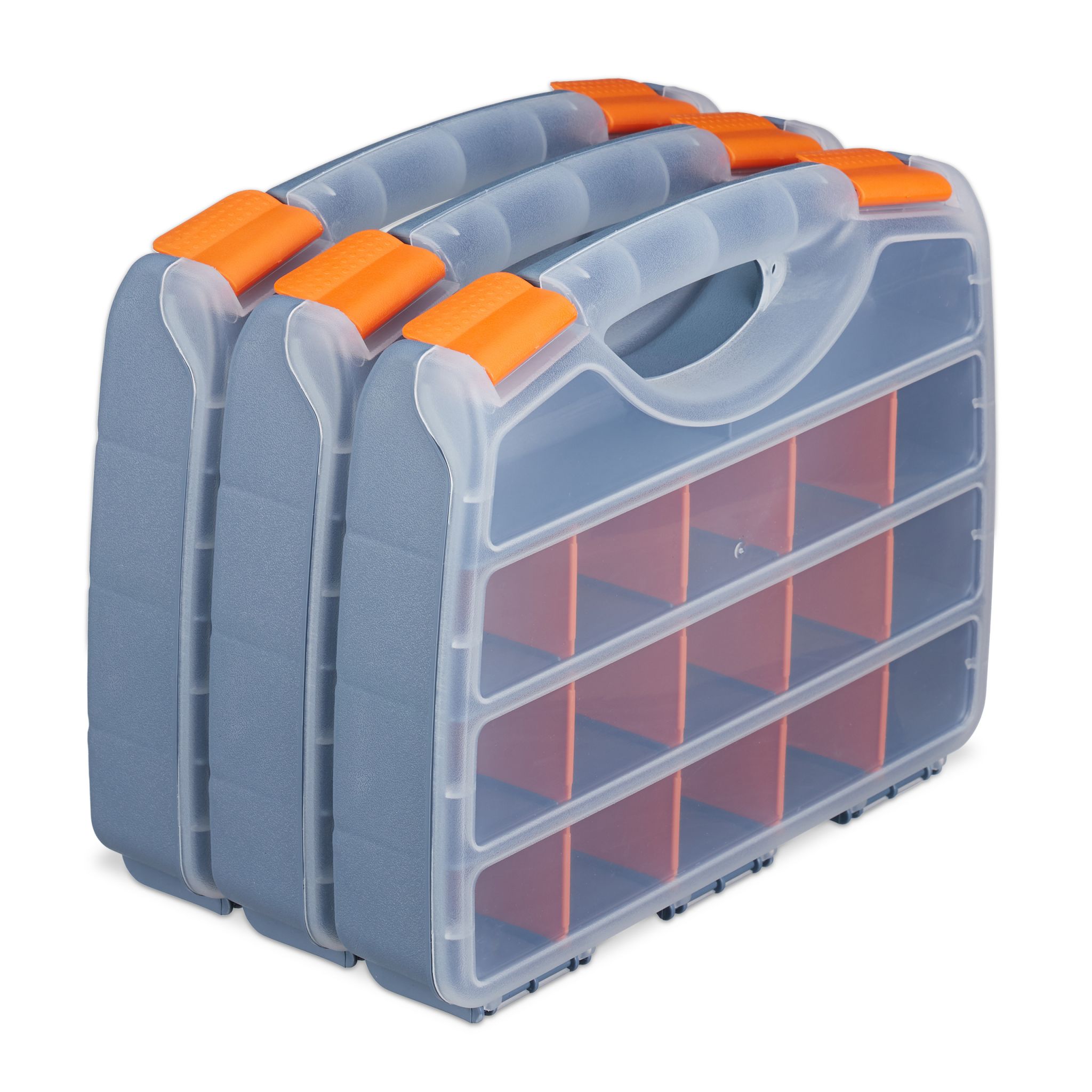 Sortierbox 3er-Set Orange-Transparent-Grau von Relaxdays