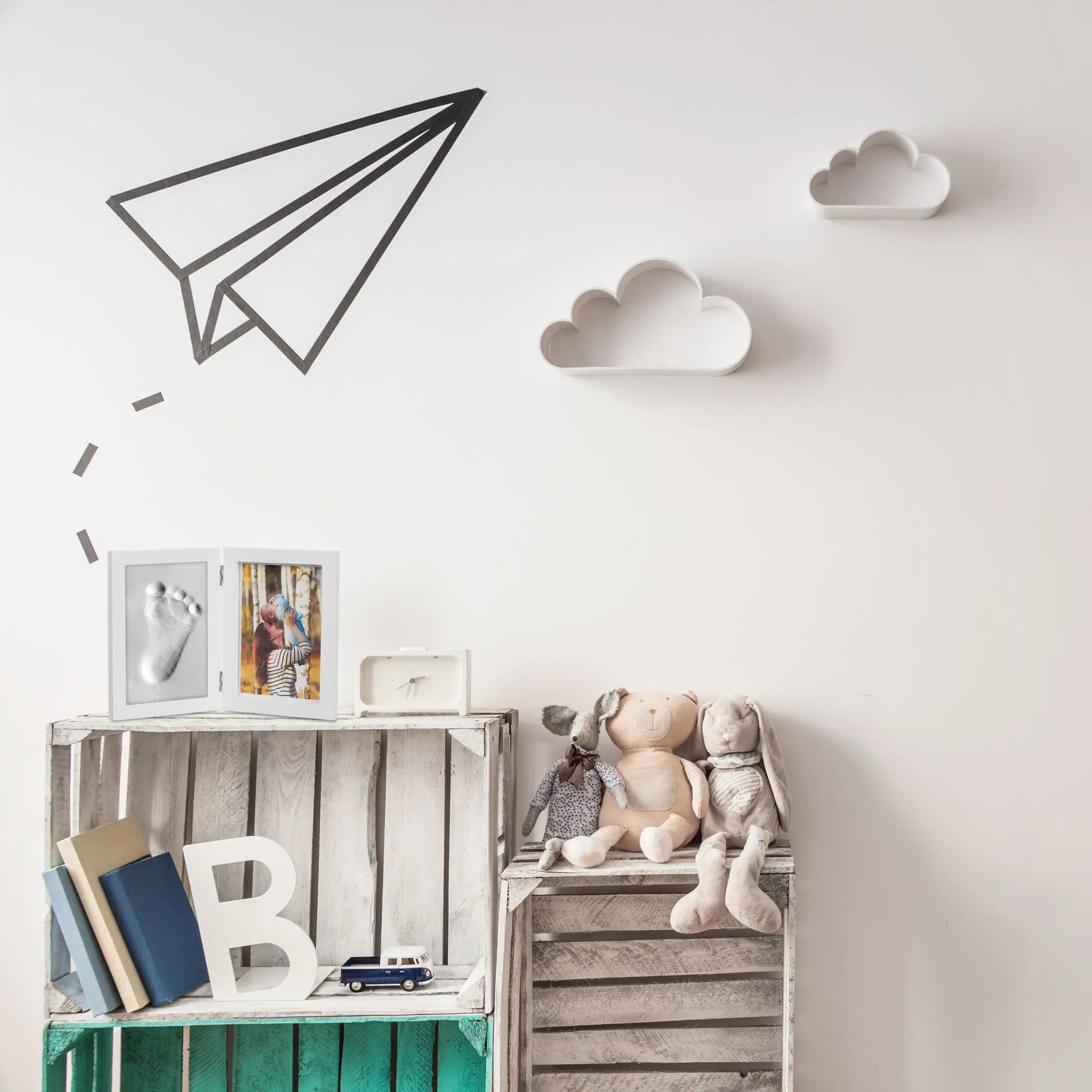 Babybilderrahmen mit Gipsabdruck Weiss von Relaxdays