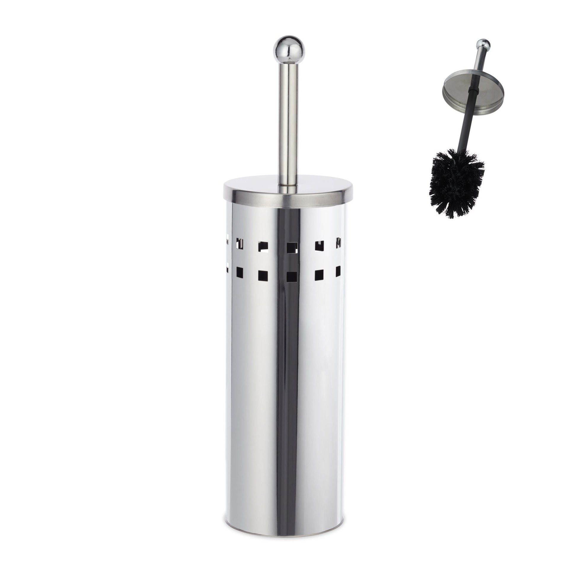 WC Garnitur Edelstahl rund Schwarz-Silber von Relaxdays