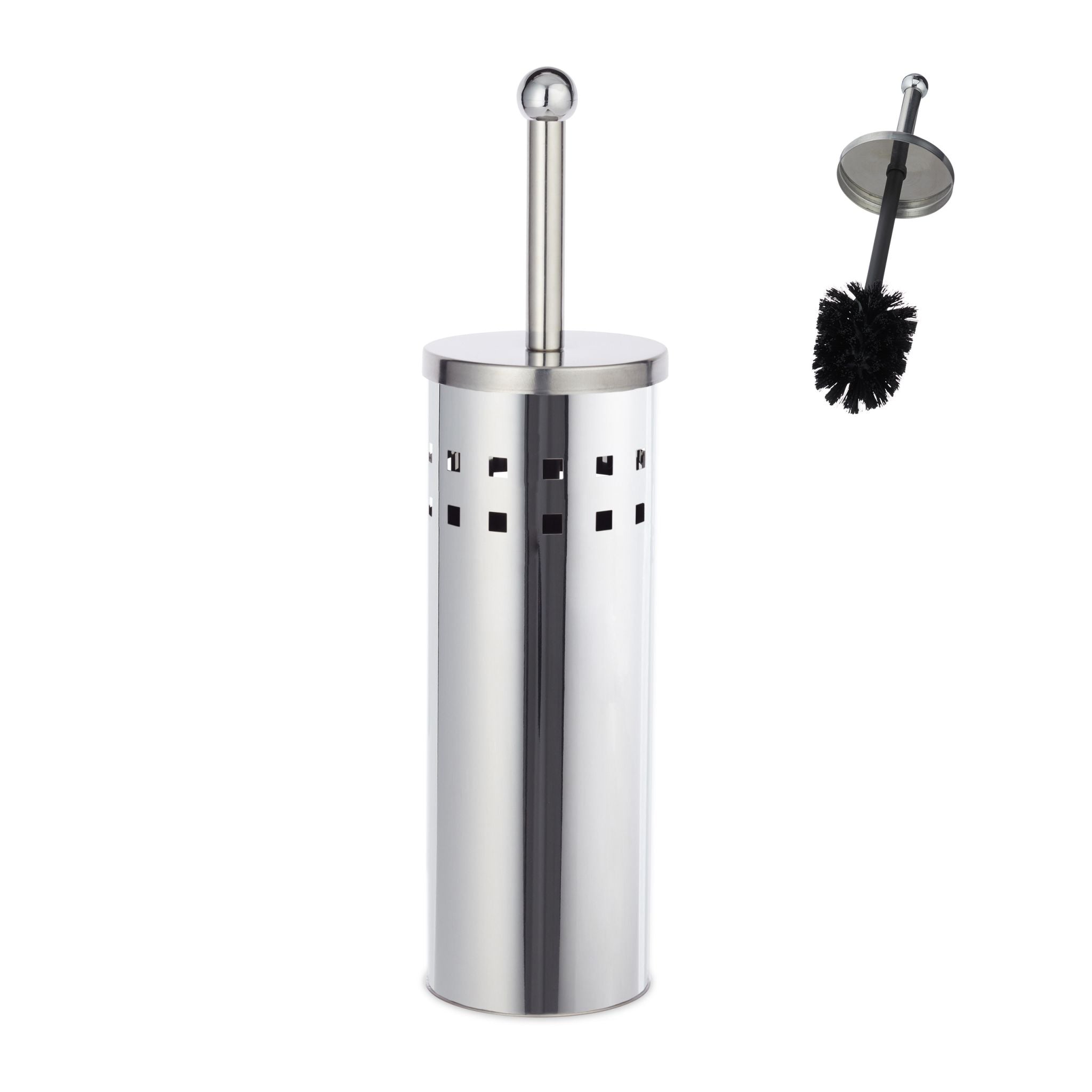 WC Garnitur Edelstahl rund Schwarz-Silber von Relaxdays