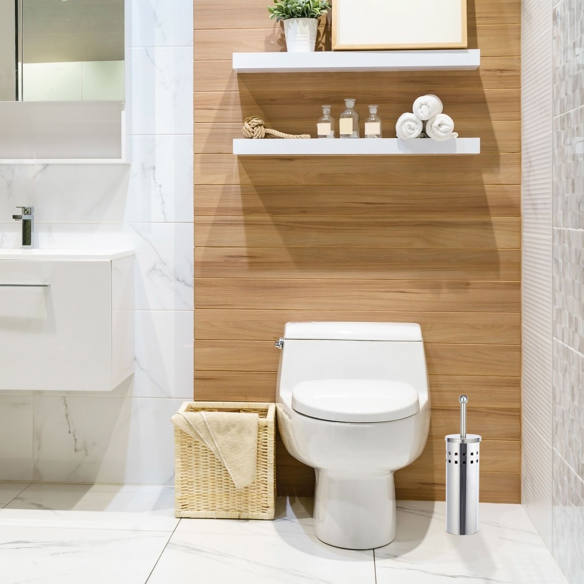 WC Garnitur Edelstahl rund Schwarz-Silber von Relaxdays