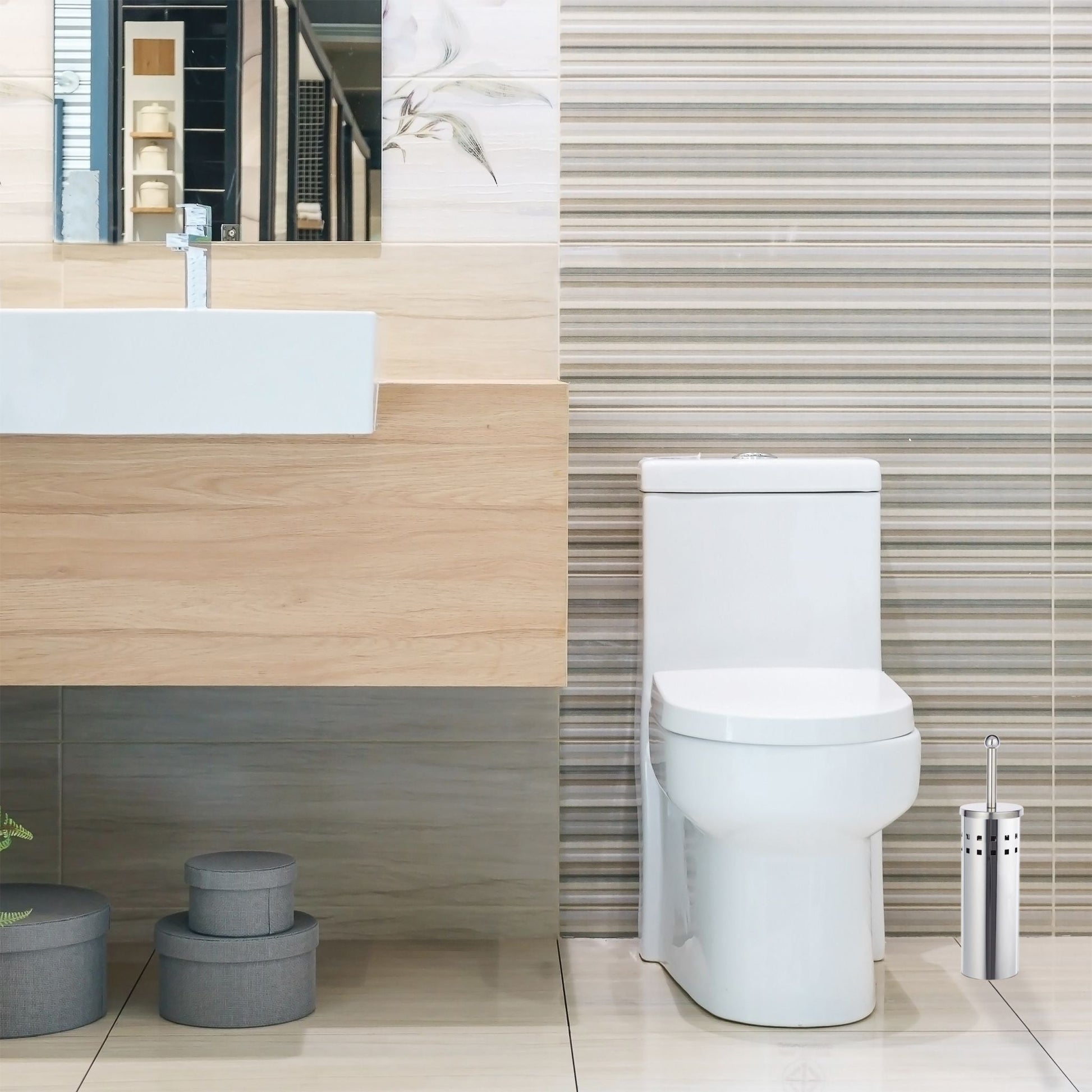 WC Garnitur Edelstahl rund Schwarz-Silber von Relaxdays