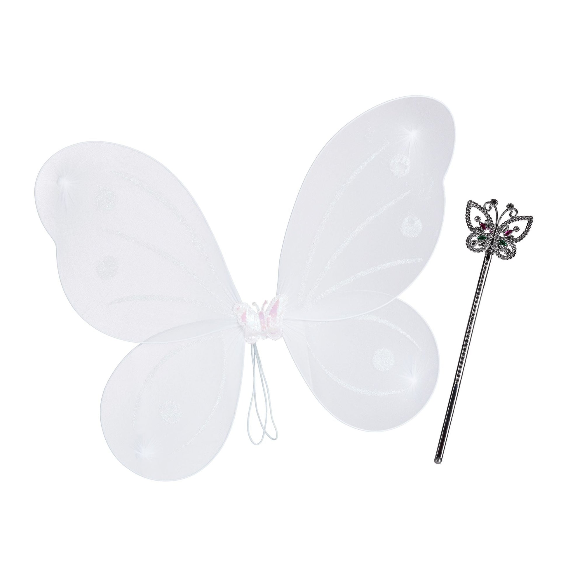 Feenflügel mit Zauberstab Weiss-Silber von Relaxdays