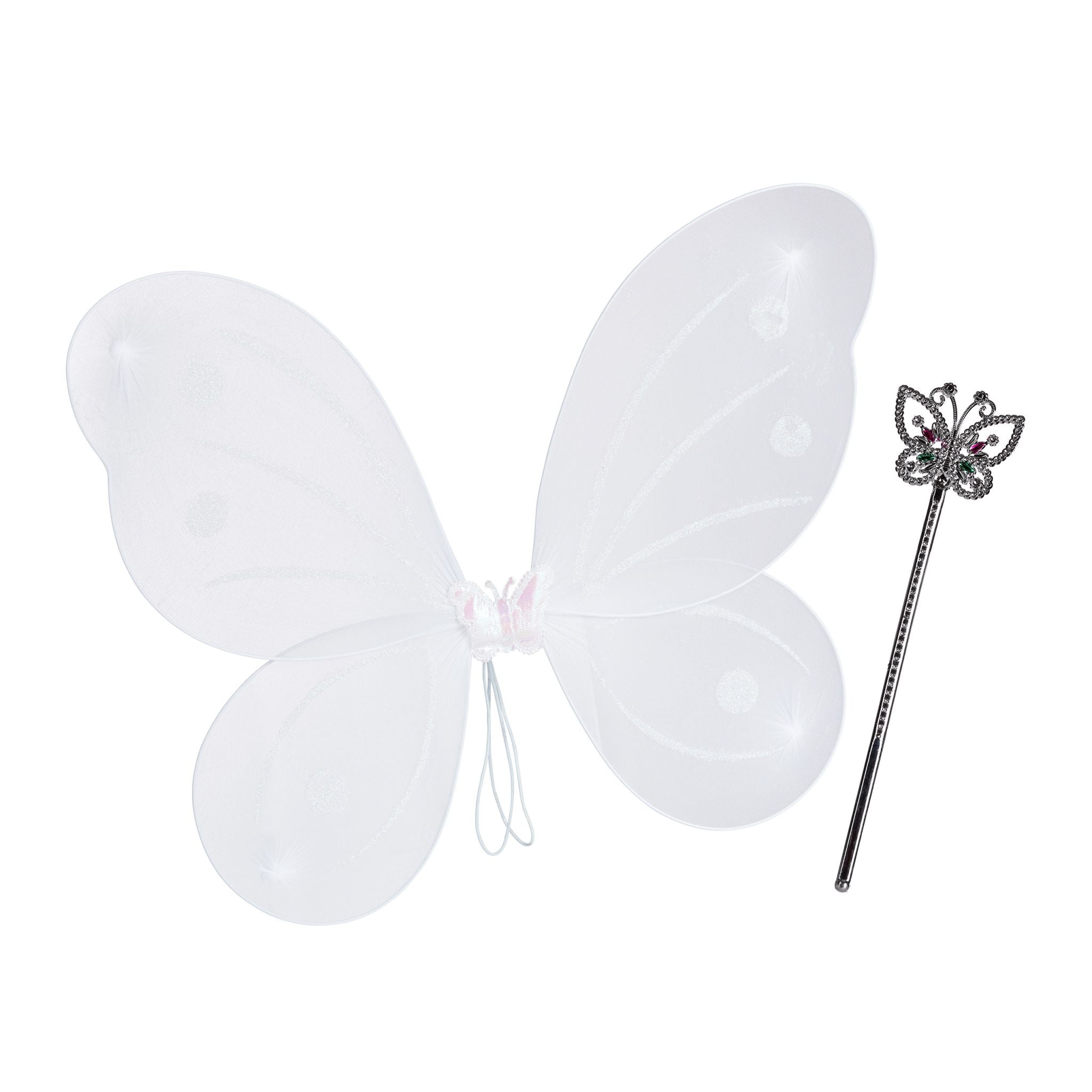 Feenflügel mit Zauberstab Weiss-Silber von Relaxdays