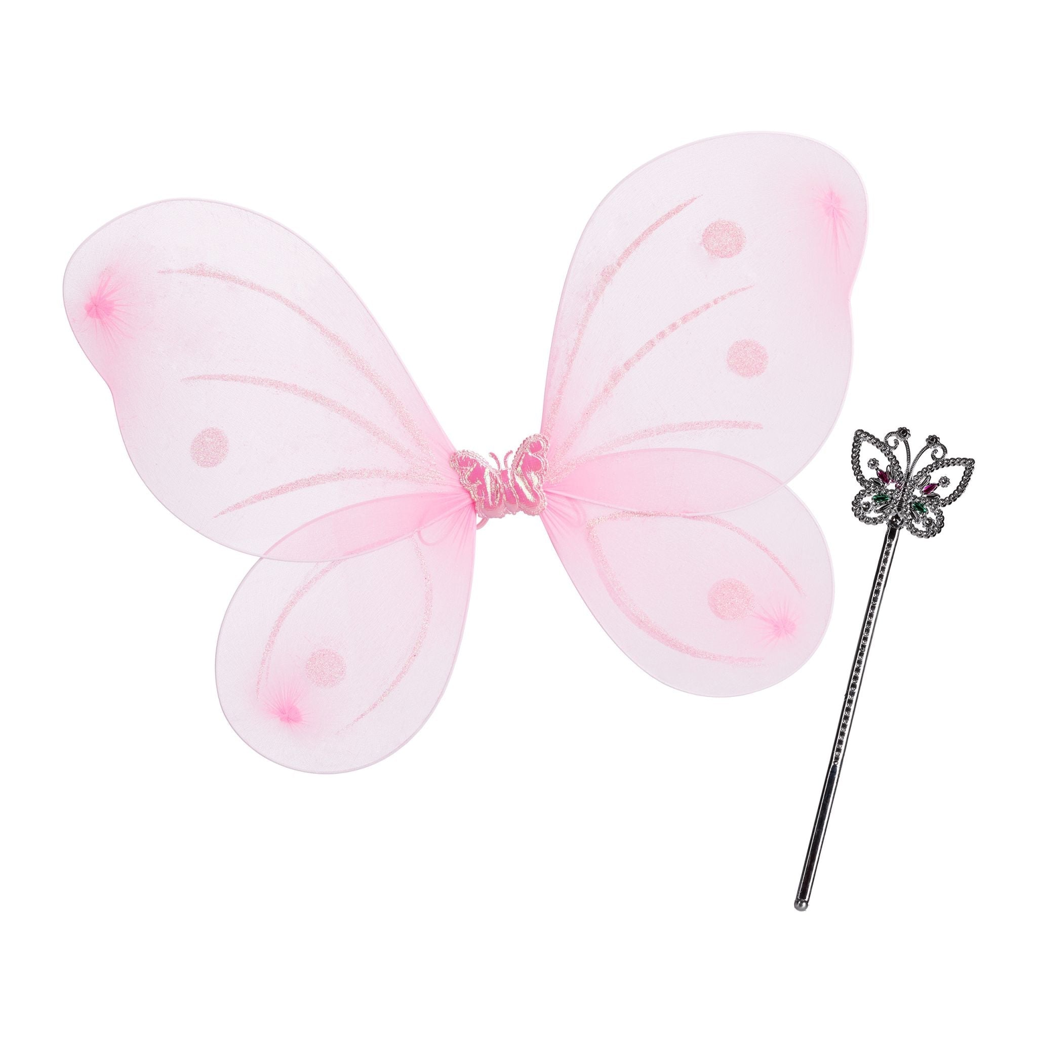 Feenflügel mit Zauberstab Weiss-Rosa-Silber von Relaxdays