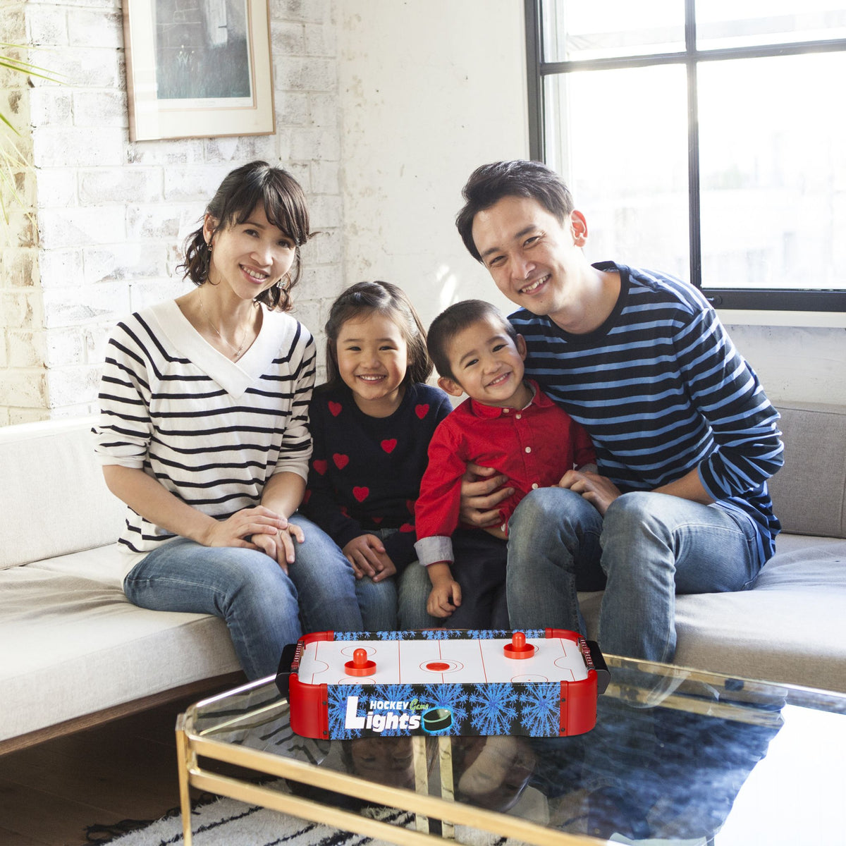 Airhockey Tischspiel LED Weiss-Blau-Rot von Relaxdays