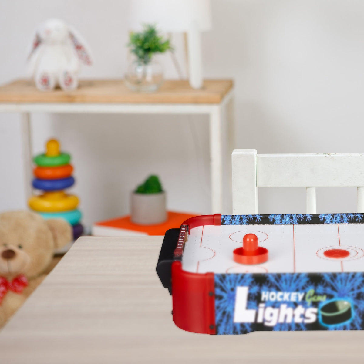 Airhockey Tischspiel LED Weiss-Blau-Rot von Relaxdays