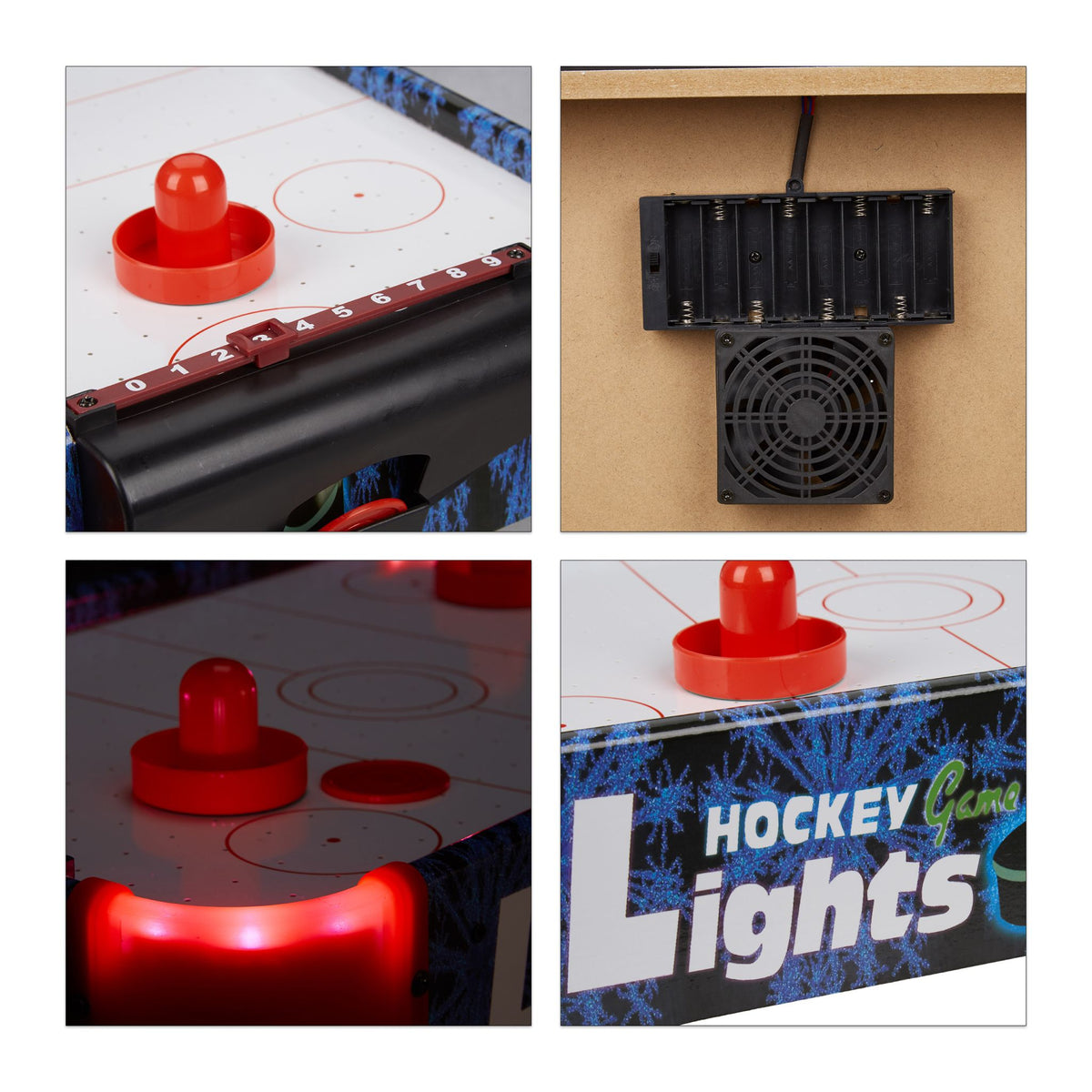 Airhockey Tischspiel LED Weiss-Blau-Rot von Relaxdays
