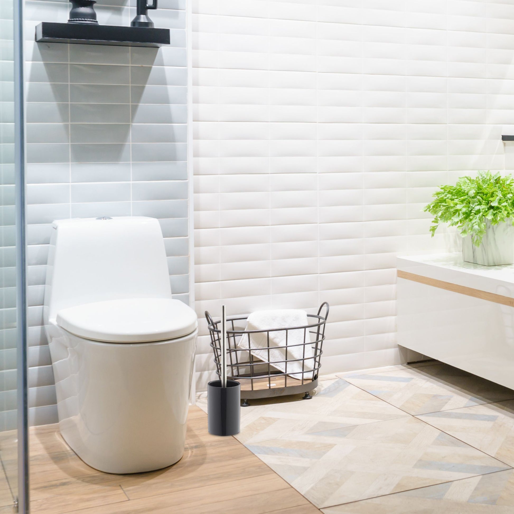 WC-Garnitur Keramik Schwarz-Silber von Relaxdays