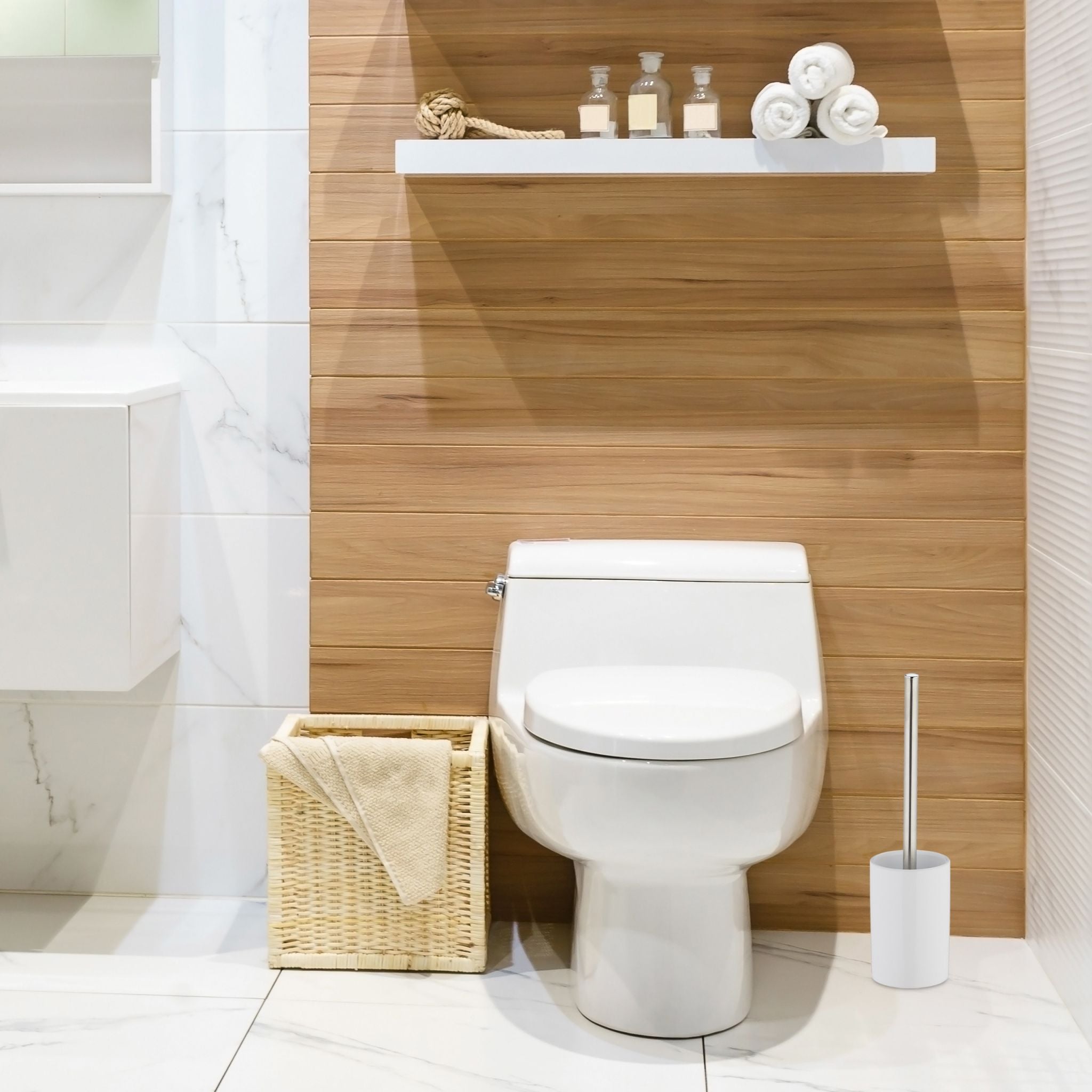 WC-Garnitur Keramik Weiss-Silber von Relaxdays
