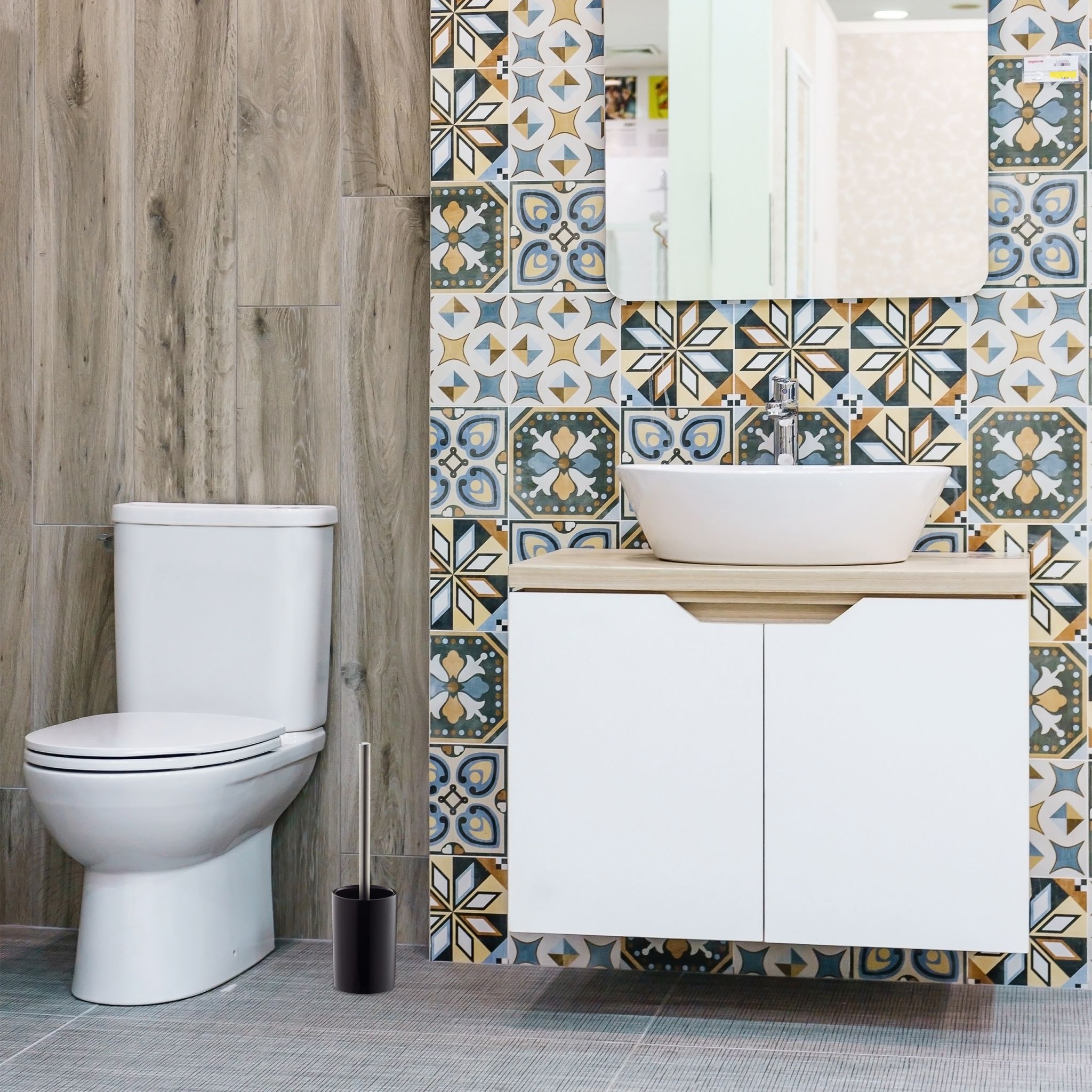 WC-Garnitur Keramik Weiss-Silber von Relaxdays