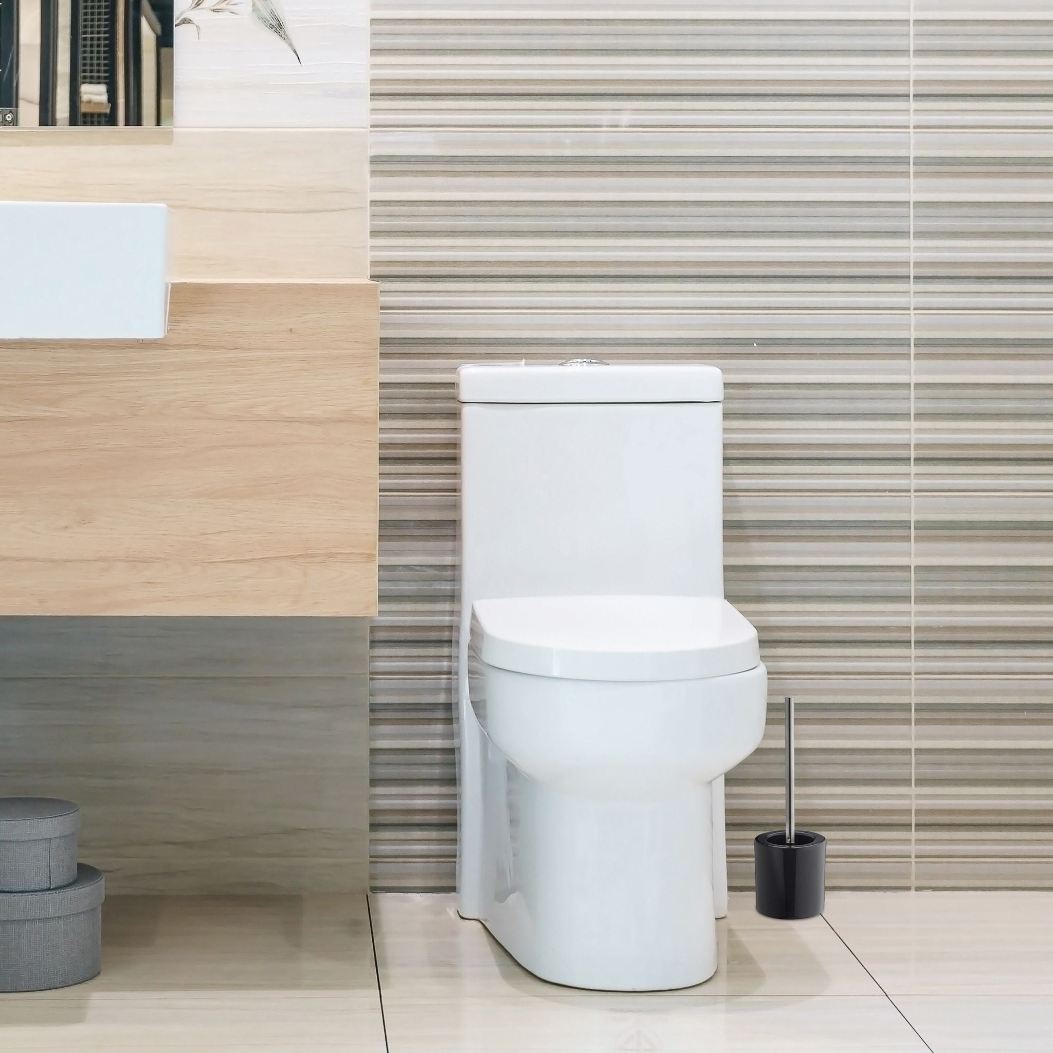 WC Garnitur Keramik Schwarz-Silber