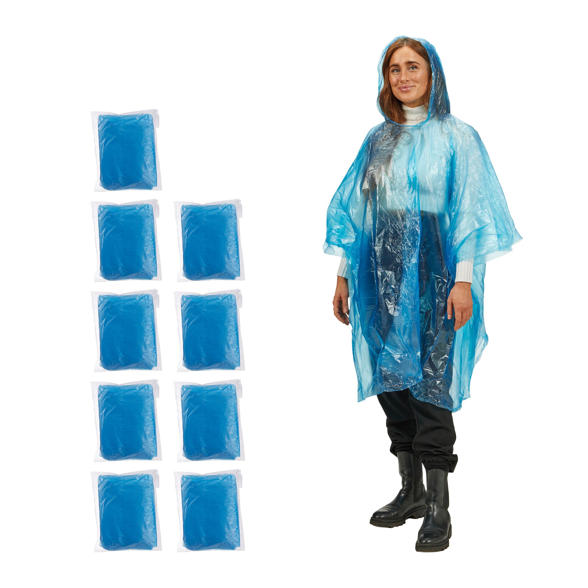 Einweg Regenponcho 10er-Set Hellblau von Relaxdays