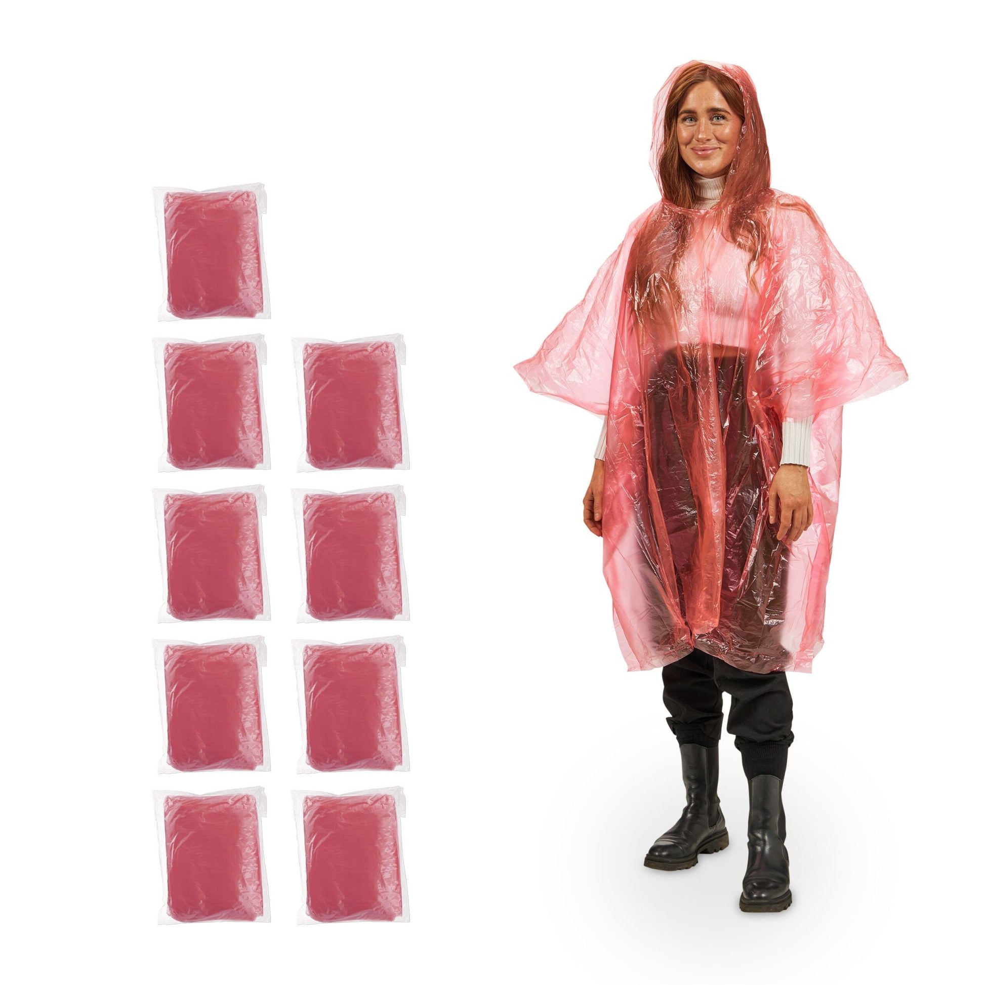 Einweg Regenponcho 10er-Set Rot von Relaxdays