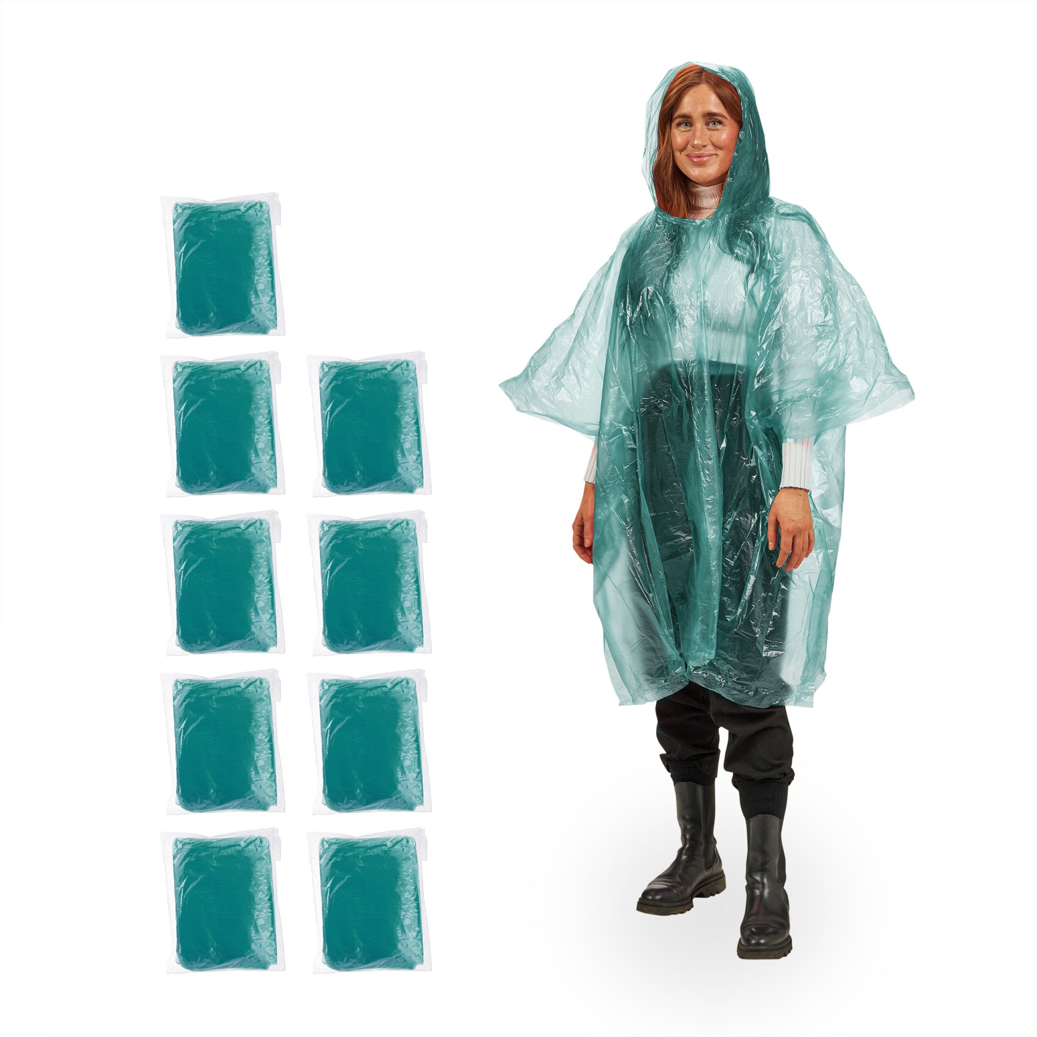 Einweg Regenponcho 10er-Set Grün von Relaxdays