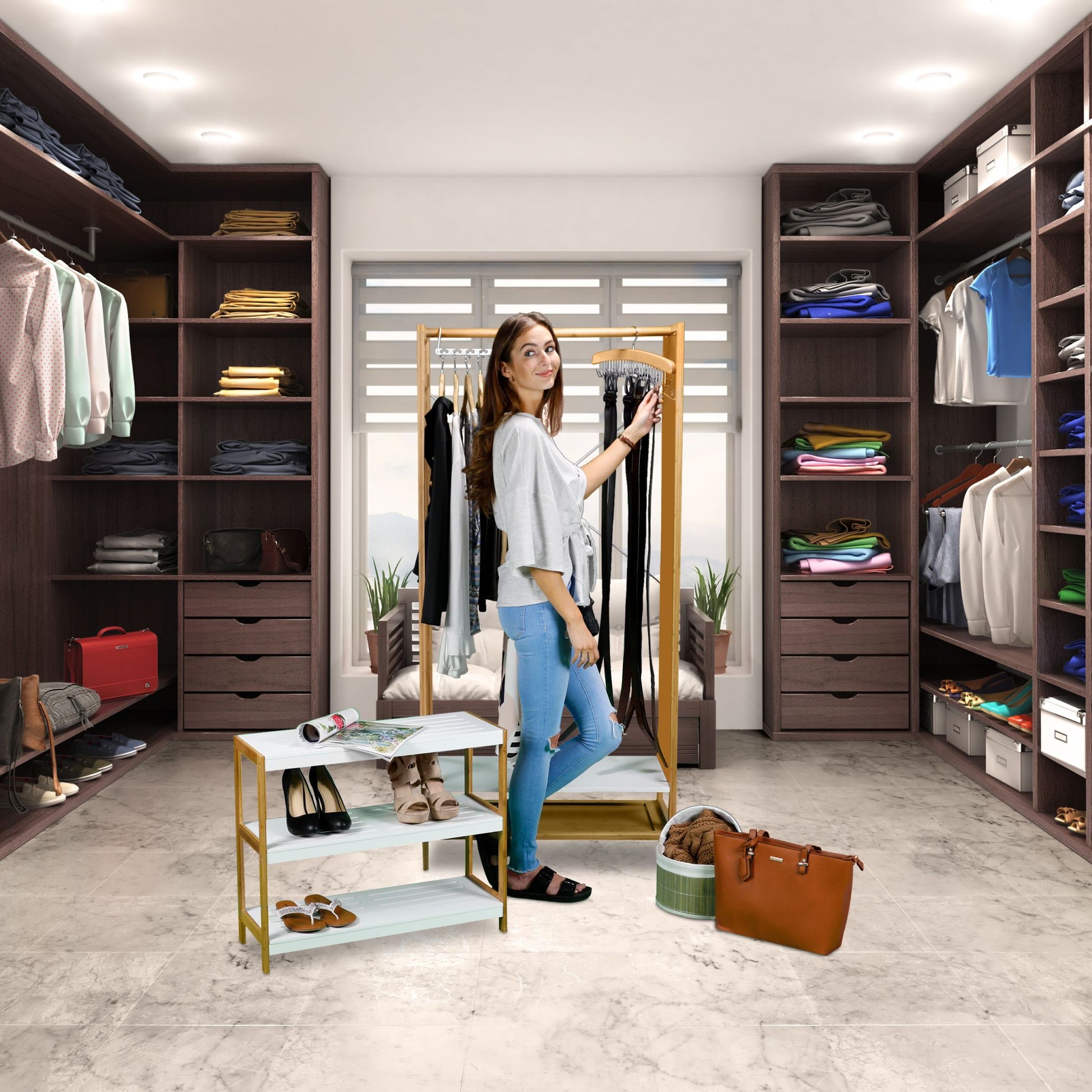 Gürtelhalter für Kleiderschrank Hellbraun-Silber von Relaxdays