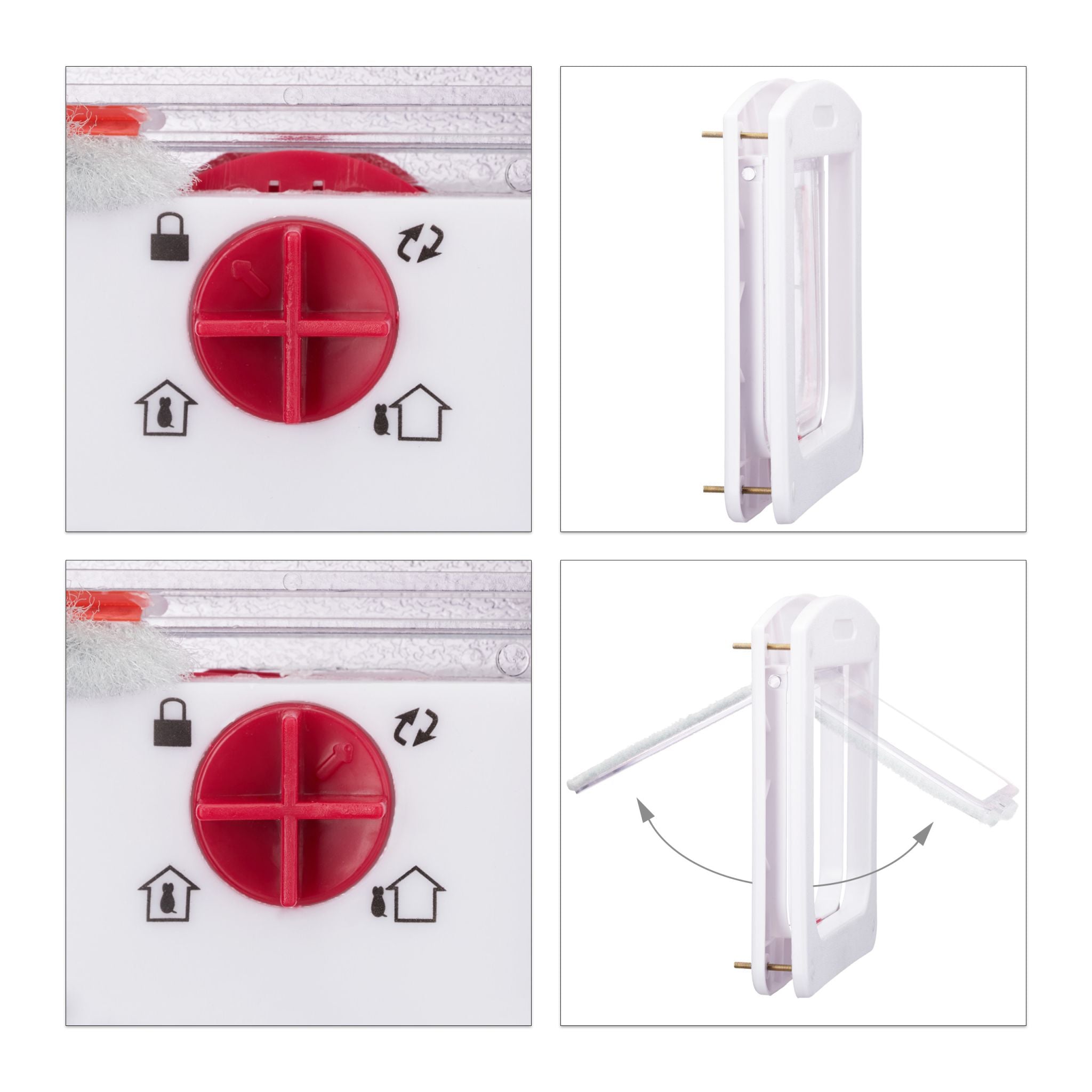 Haustierklappe 4 Wege Weiss-Rot-Transparent