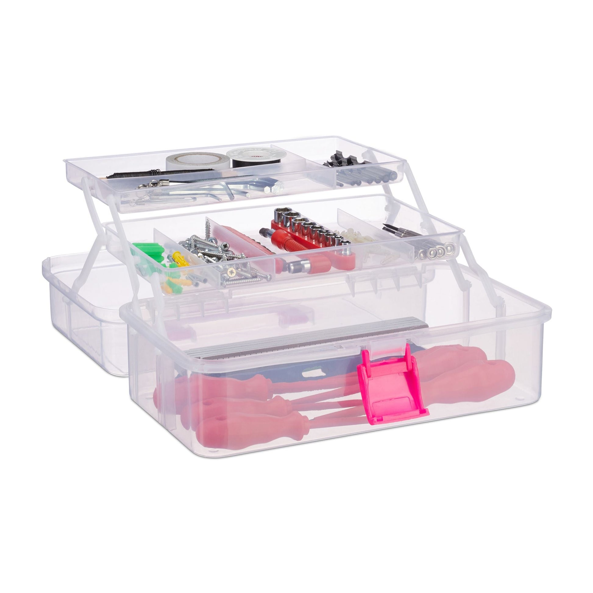 Aufbewahrungsbox mit 9 Fächern Pink-Transparent von Relaxdays