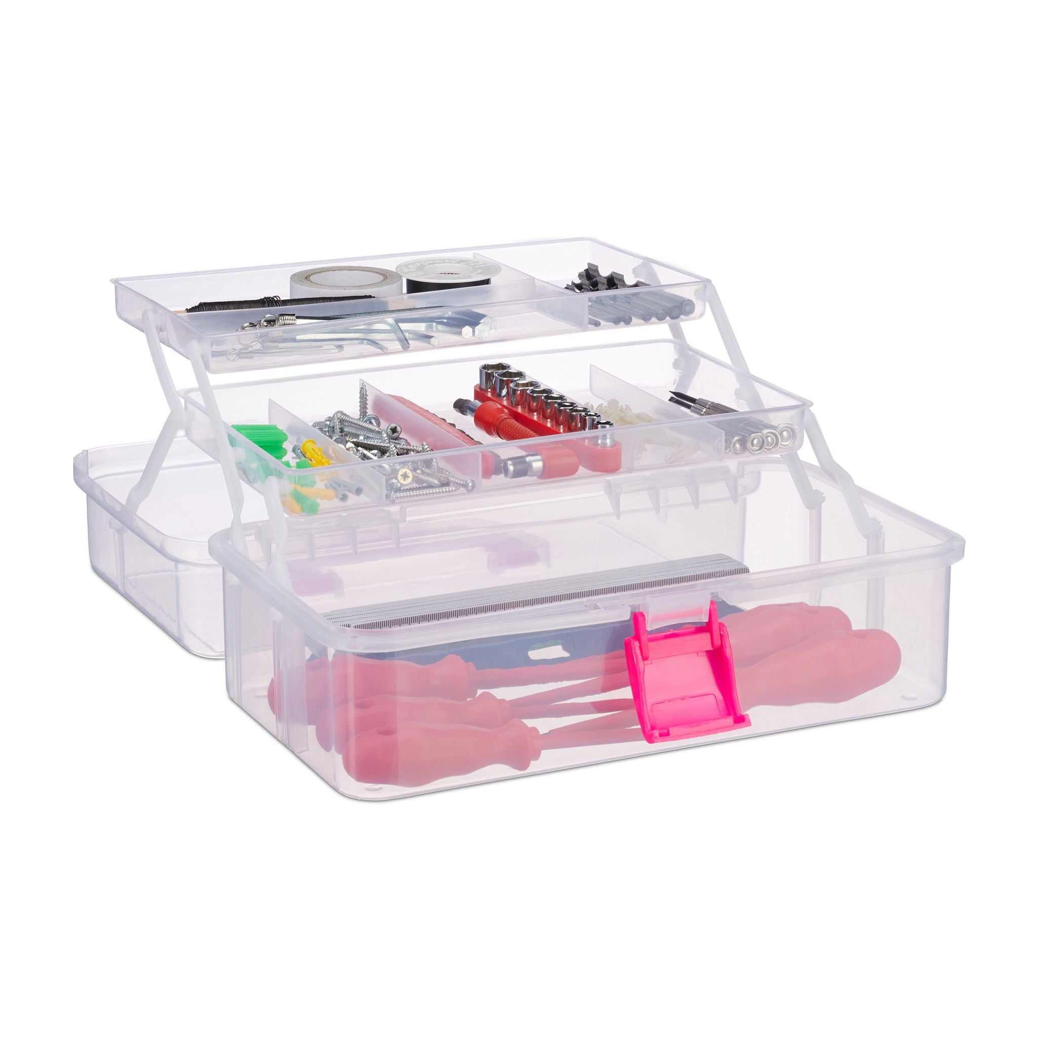 Aufbewahrungsbox mit 9 Fächern Pink-Transparent von Relaxdays