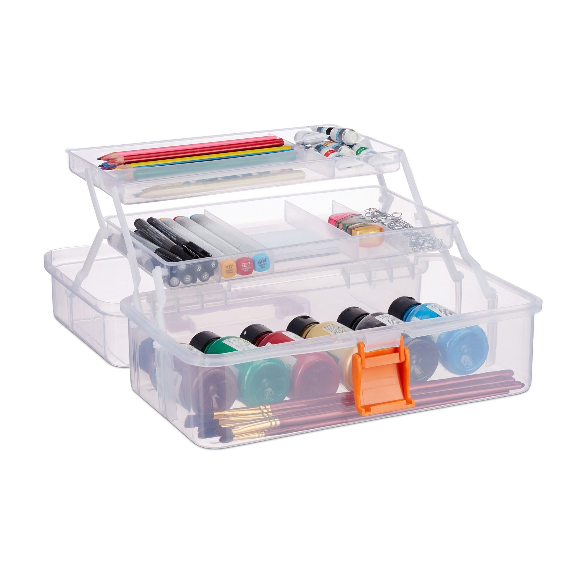 Aufbewahrungsbox mit 9 Fächern Orange-Transparent von Relaxdays