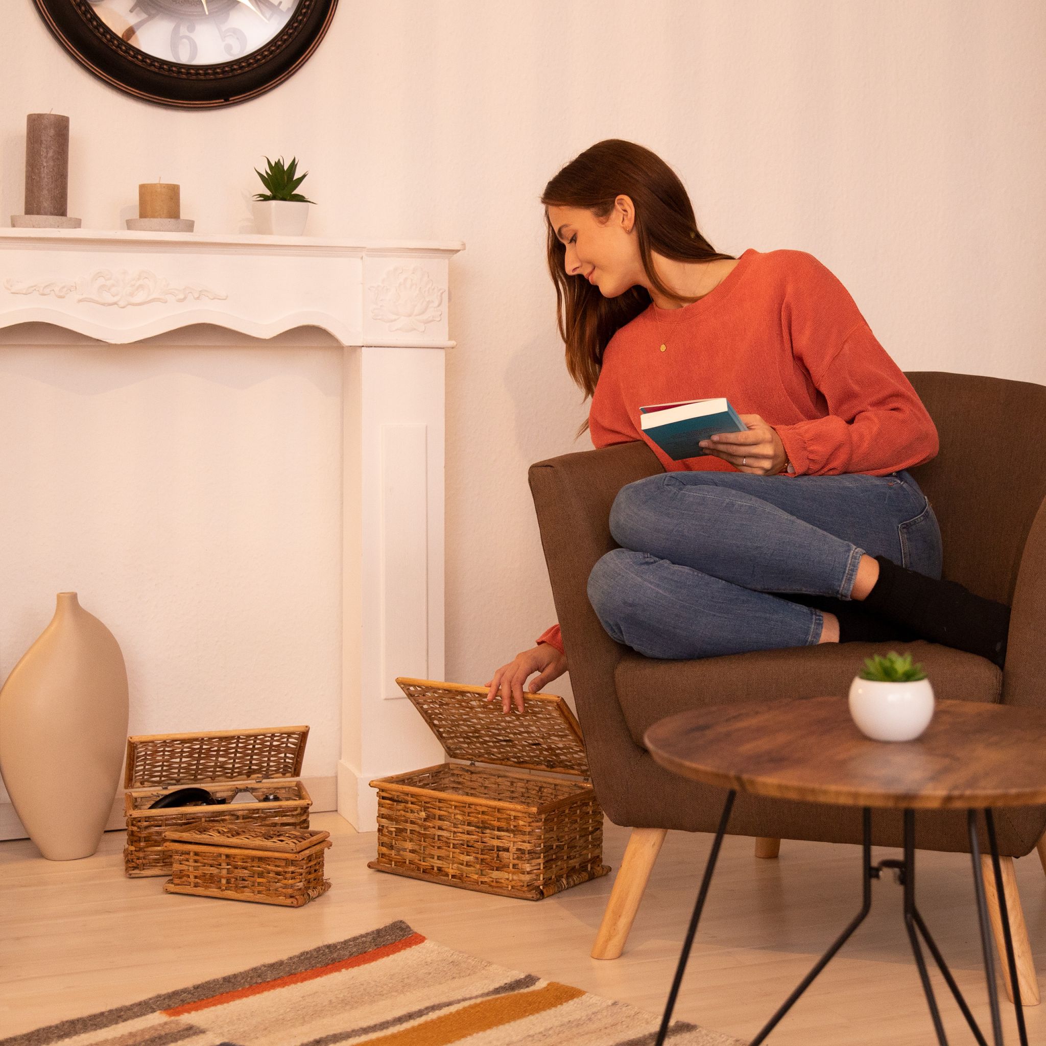 Körbchen 3er-Set Rattan Hellbraun von Relaxdays