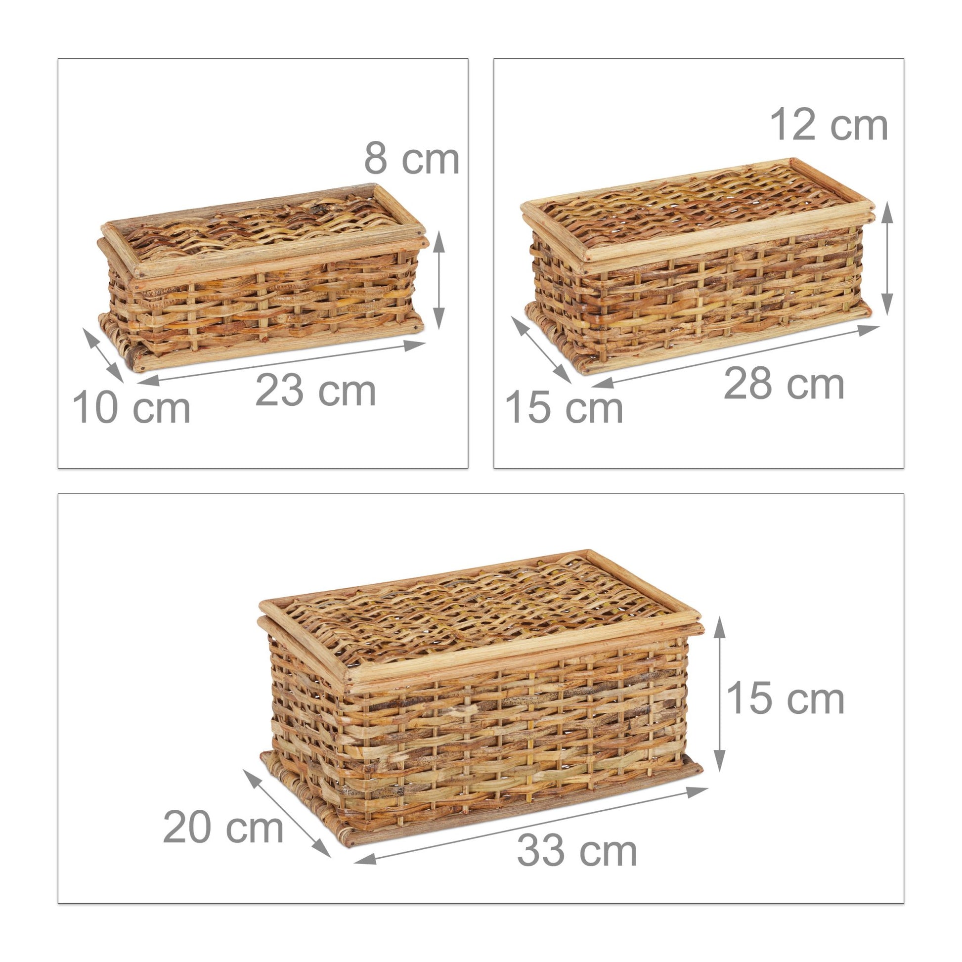 Körbchen 3er-Set Rattan Hellbraun von Relaxdays