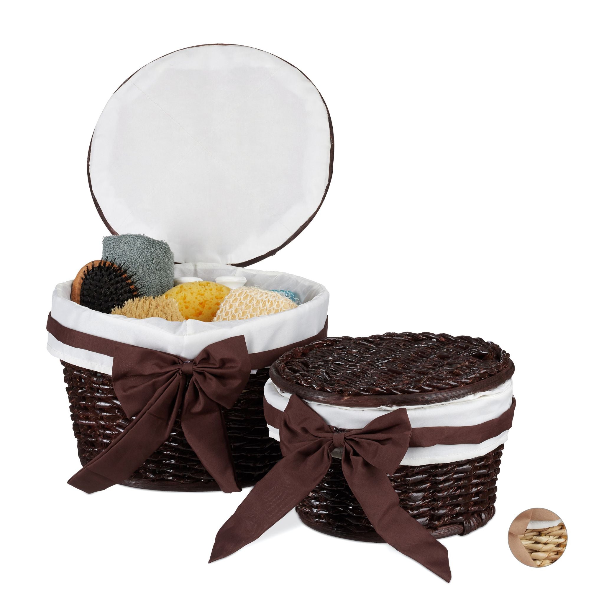 Badkörbchen 2er-Set Weiss-Dunkelbraun