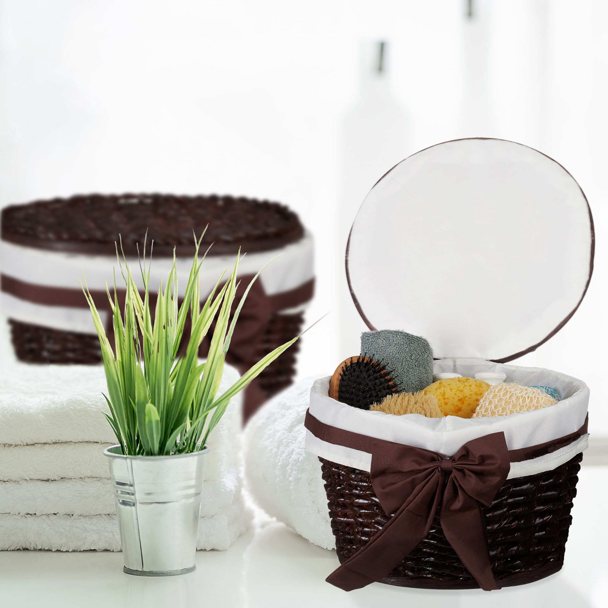 Badkörbchen 2er-Set Weiss-Dunkelbraun