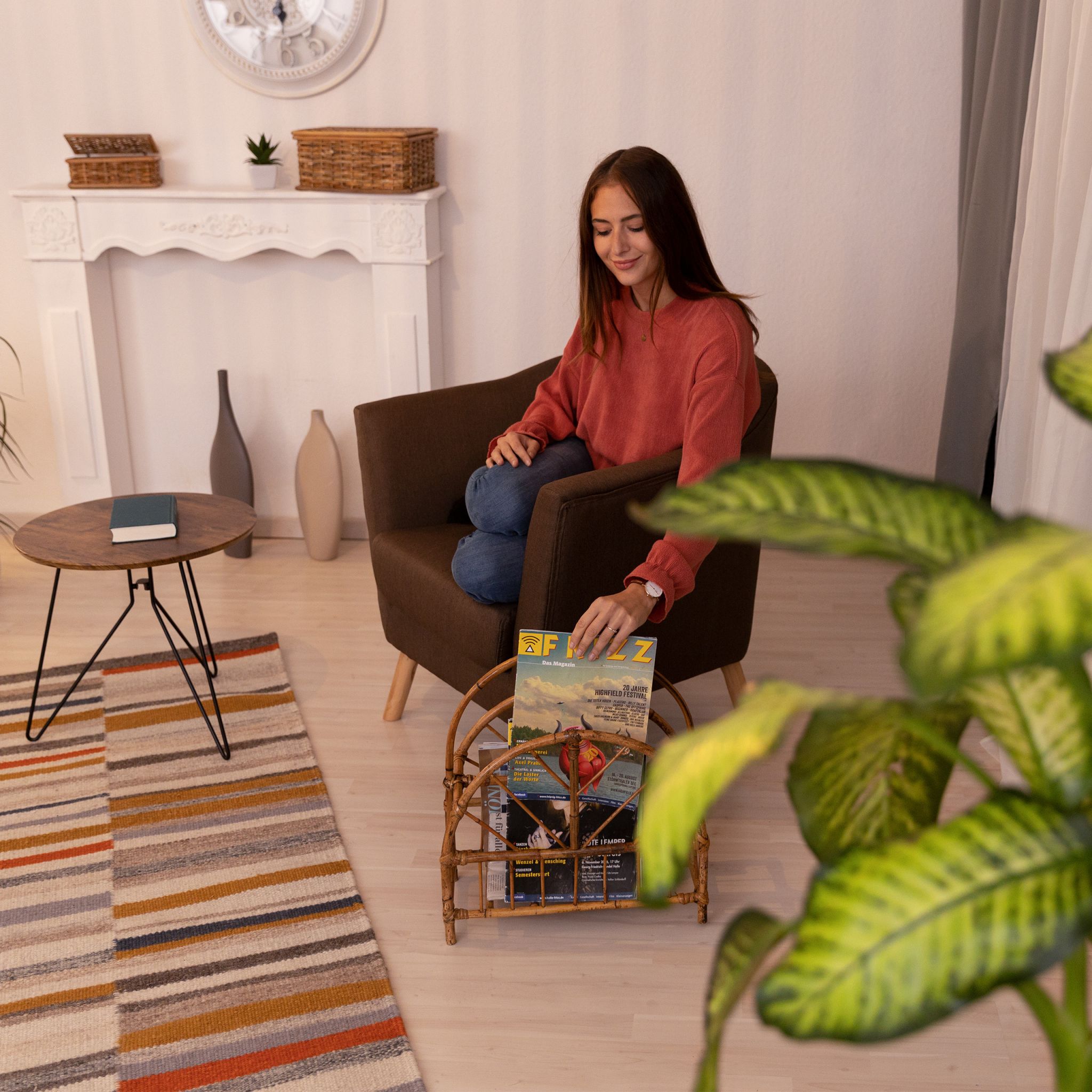 Zeitungsständer Rattan rund Hellbraun