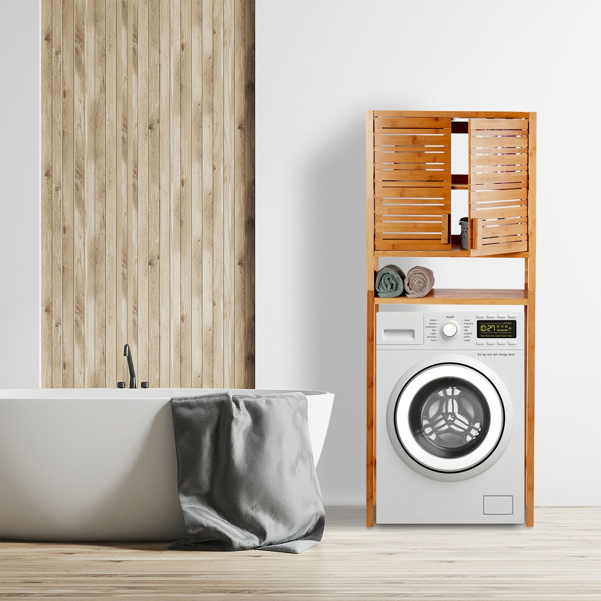 Waschmaschinenschrank Bambus Hellbraun von Relaxdays