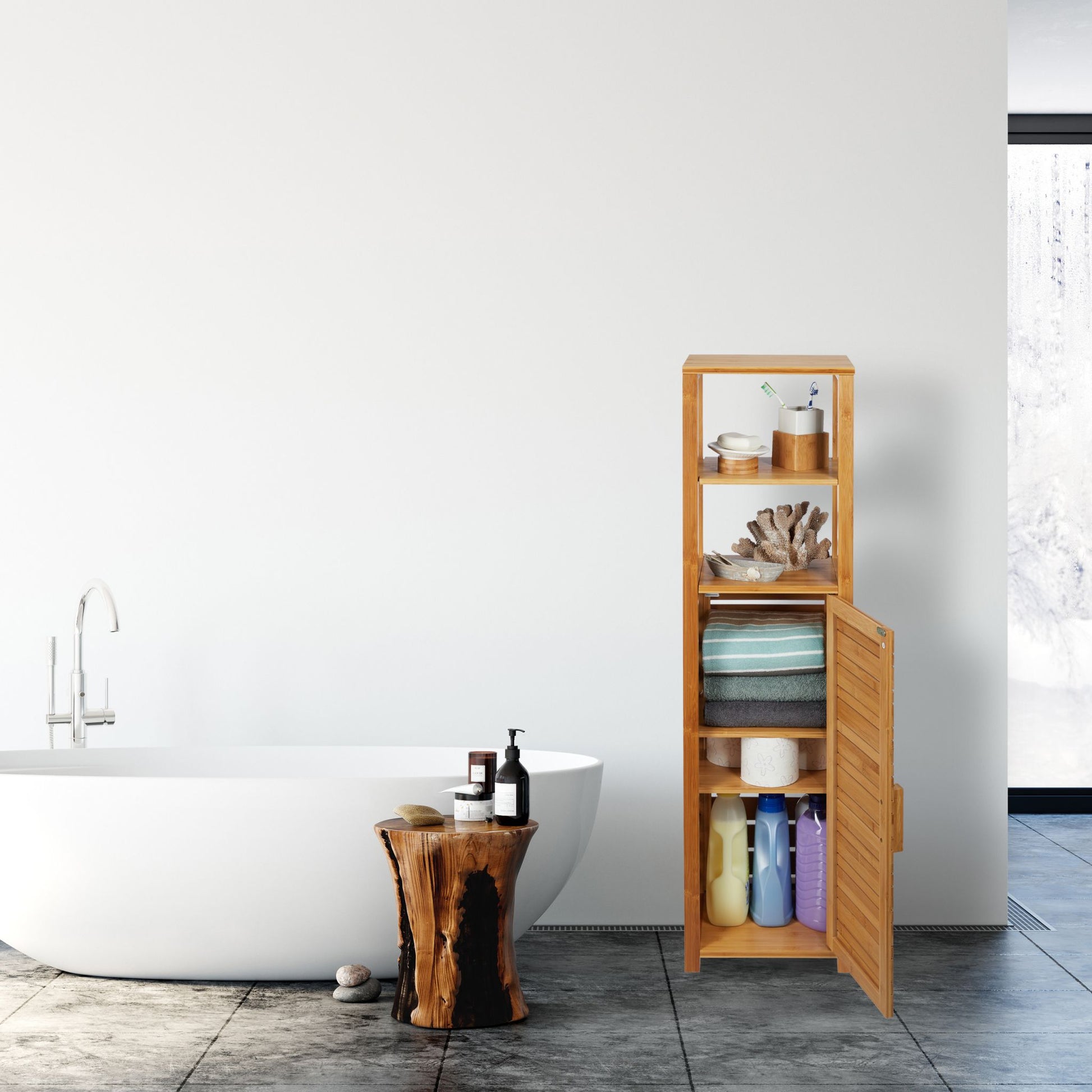 Badregal Bambus 6 Ablagen Hellbraun von Relaxdays
