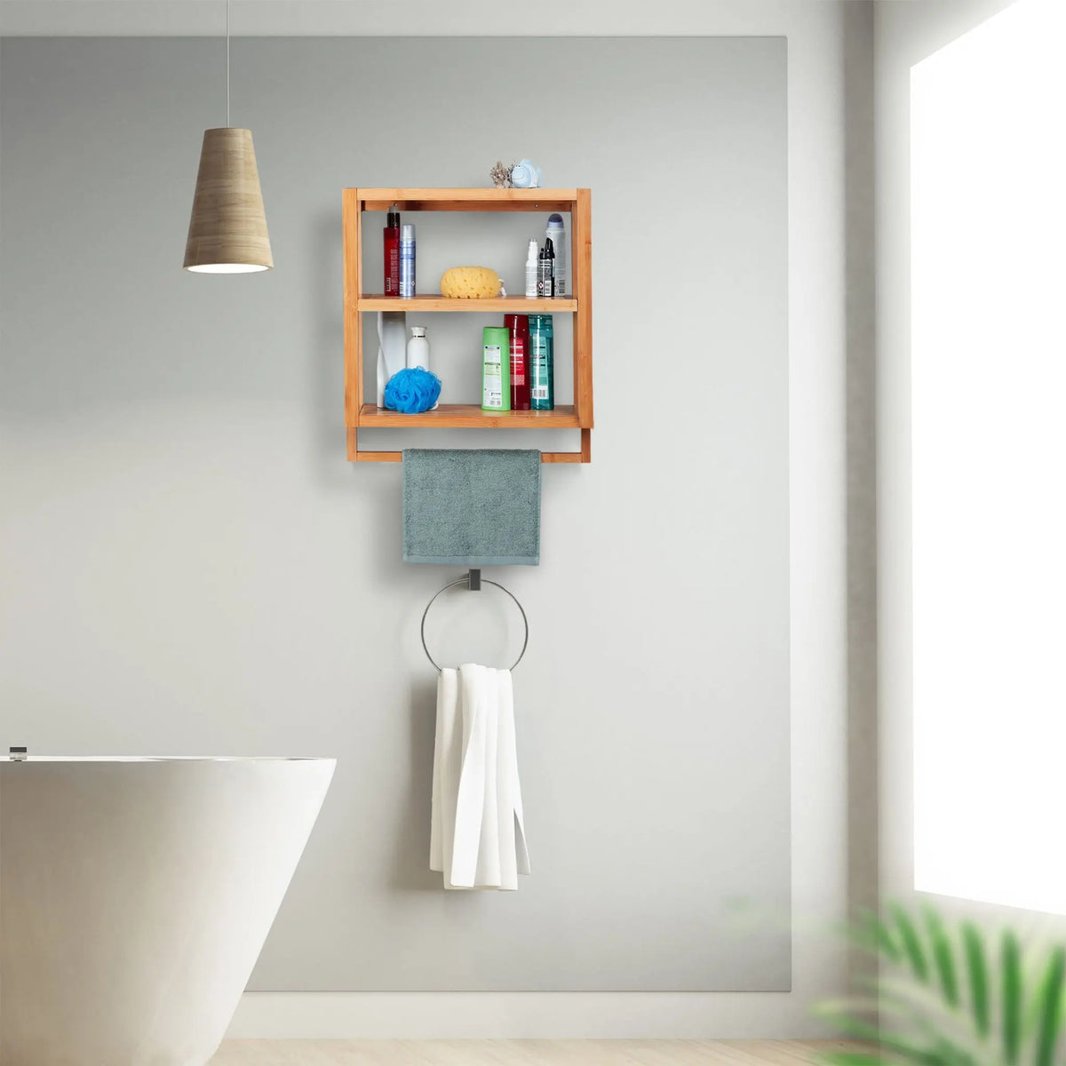 Wandregal Bambus 3 Ablagen Hellbraun von Relaxdays