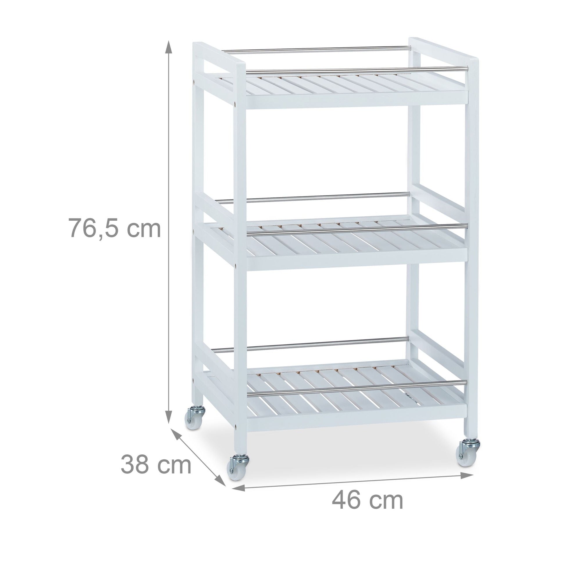 Servierwagen Bambus Weiss-Silber von Relaxdays