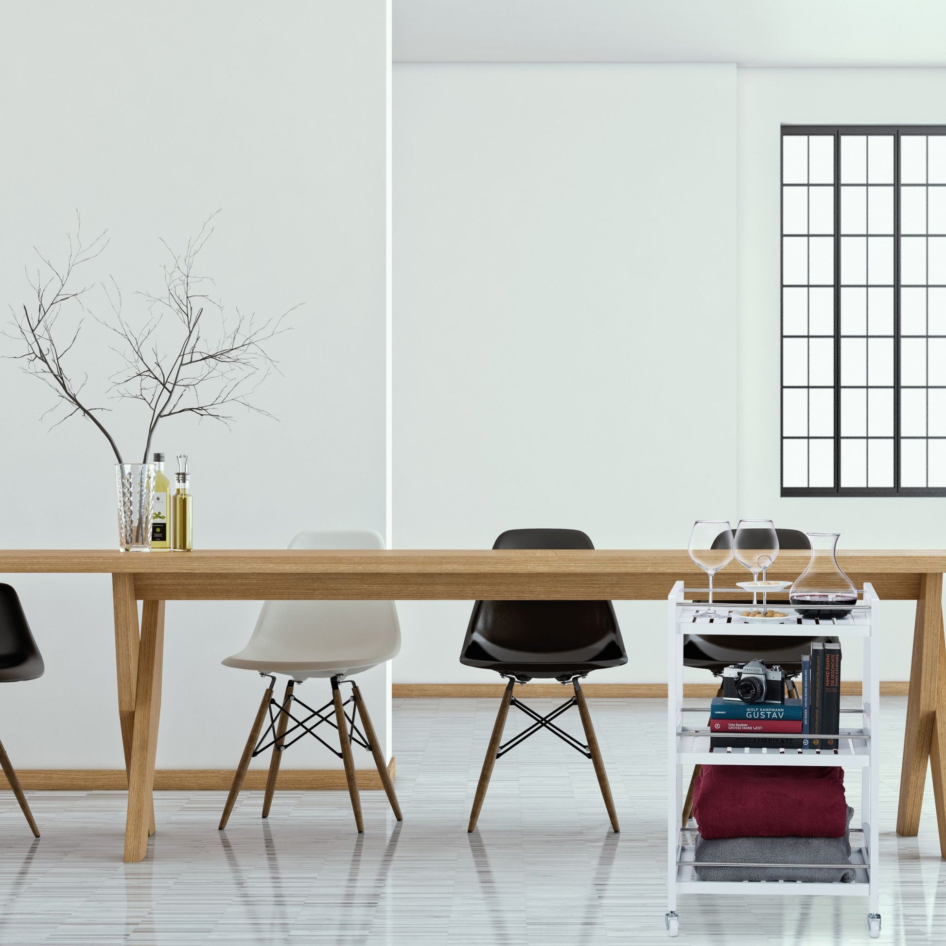 Servierwagen Bambus Weiss-Silber von Relaxdays