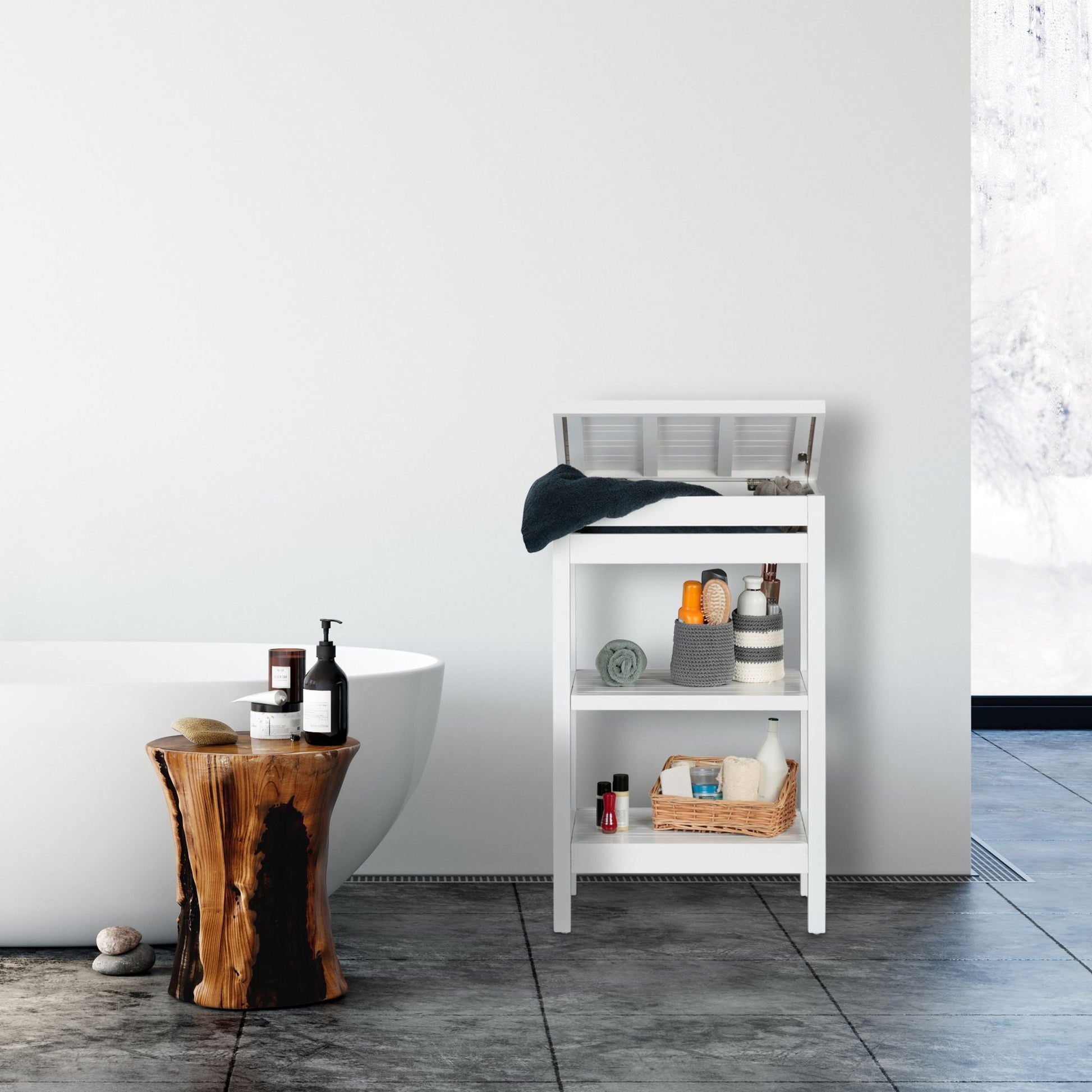 Badregal Bambus weiss Weiss von Relaxdays