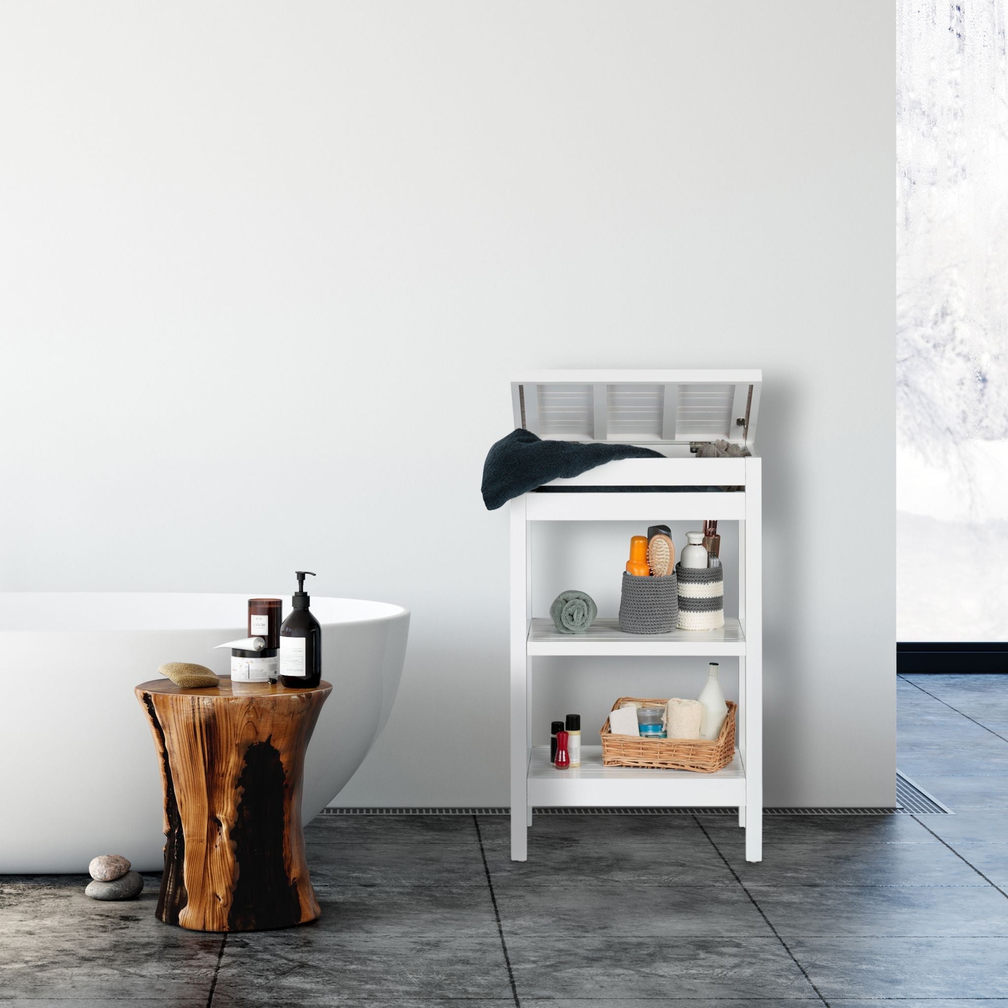 Badregal Bambus weiss Weiss von Relaxdays
