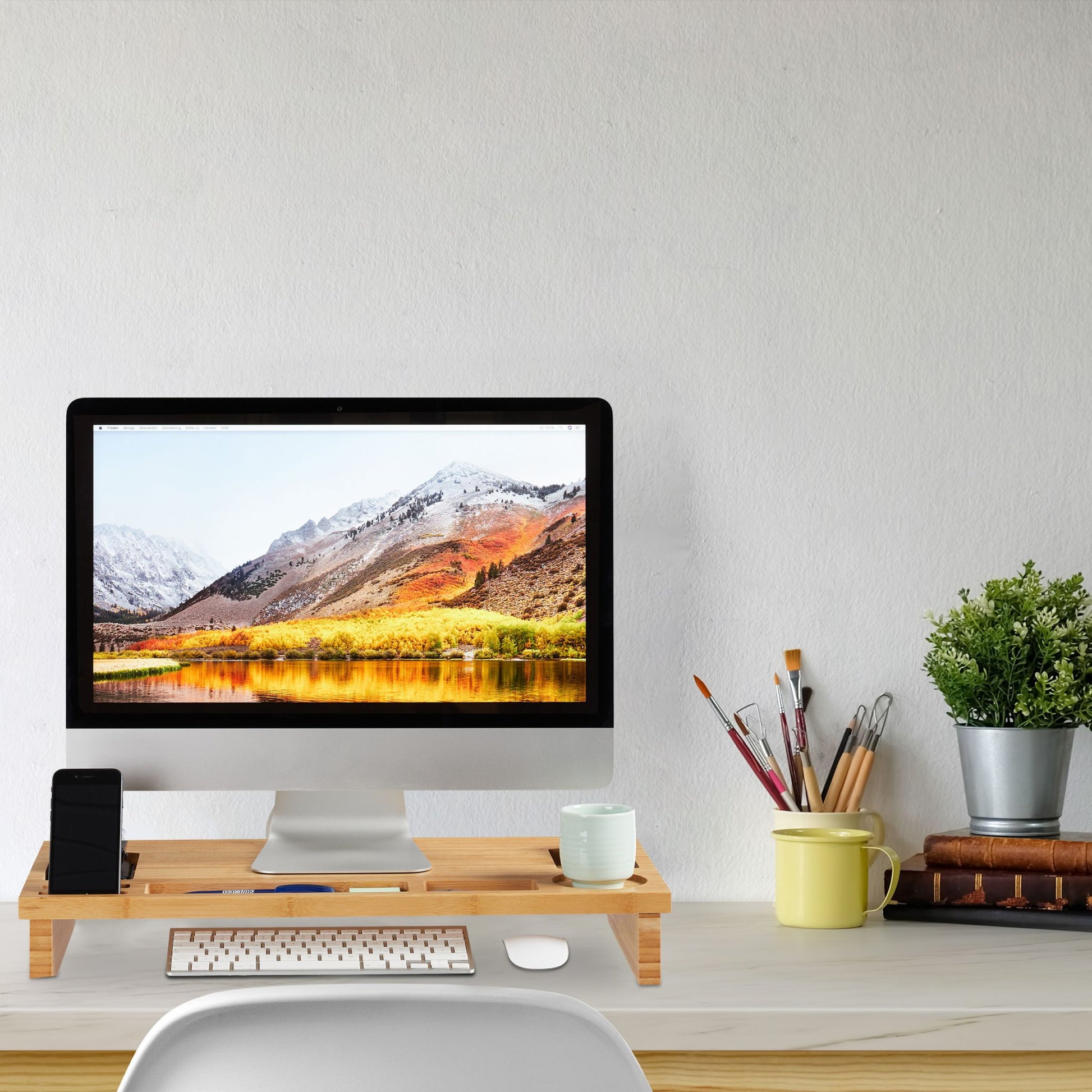 Monitorständer Bambus Hellbraun von Relaxdays