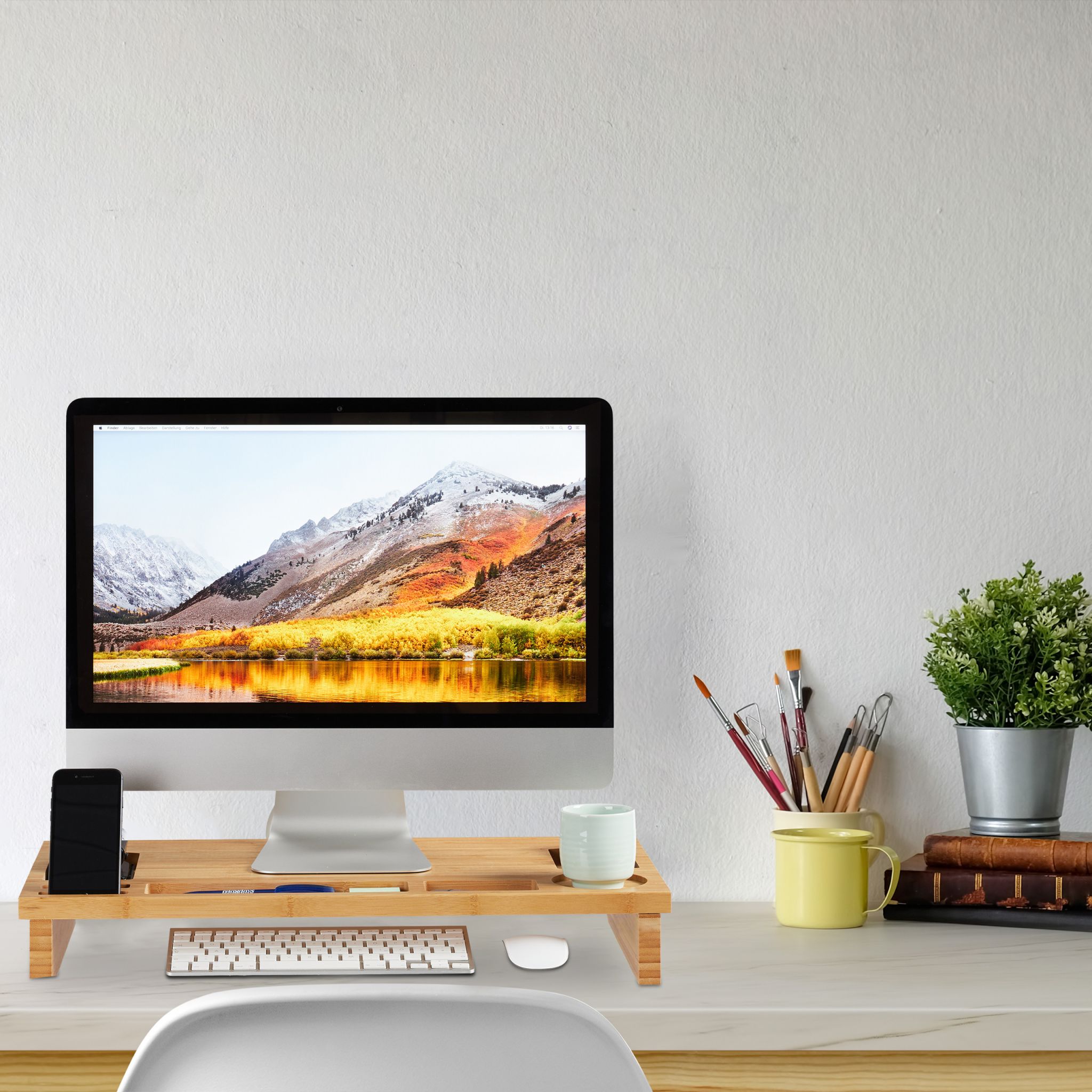 Monitorständer Bambus Hellbraun von Relaxdays