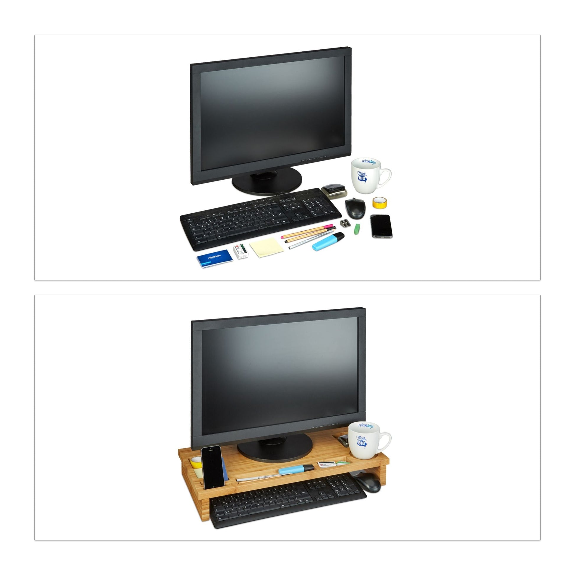 Monitorständer Bambus Hellbraun von Relaxdays