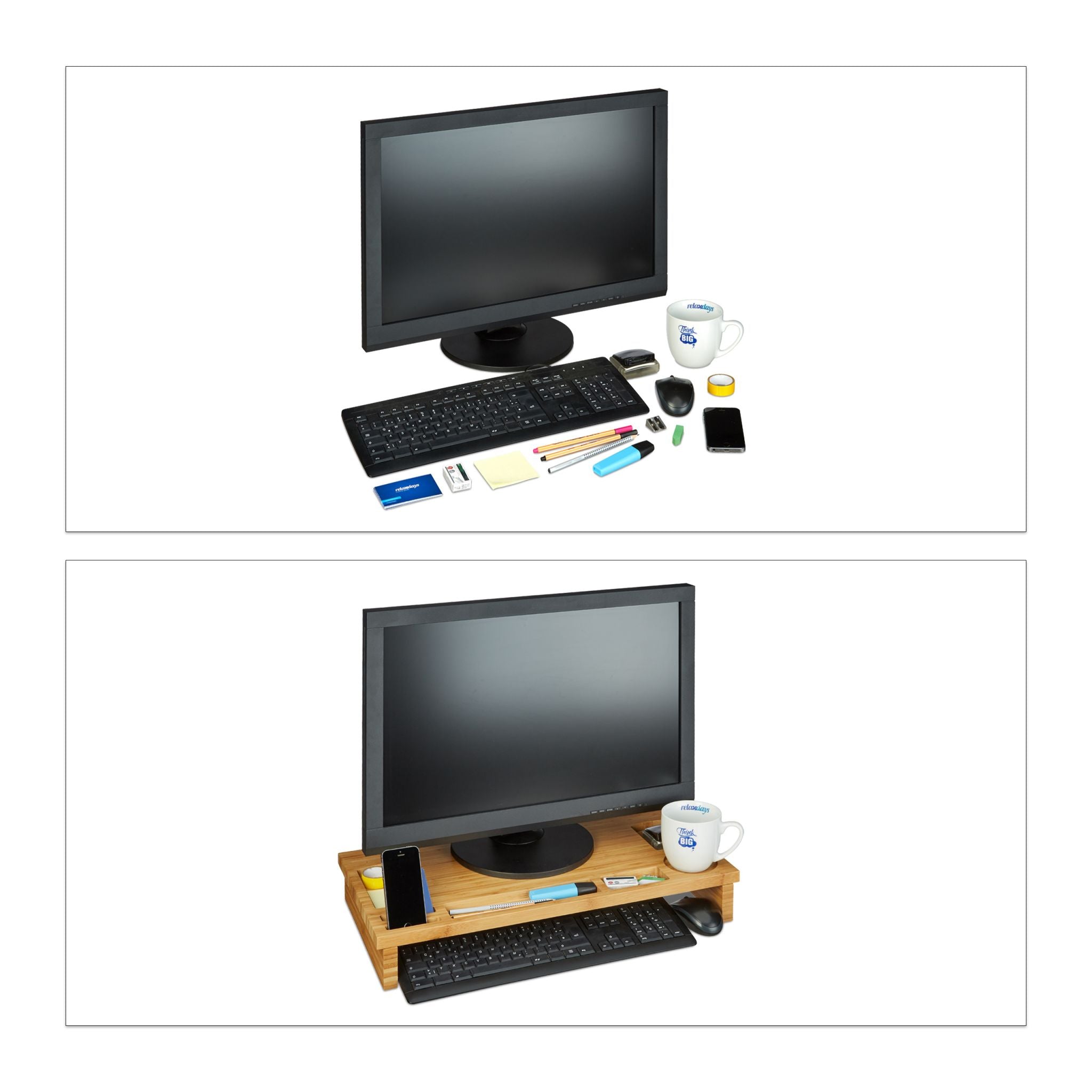 Monitorständer Bambus Hellbraun von Relaxdays