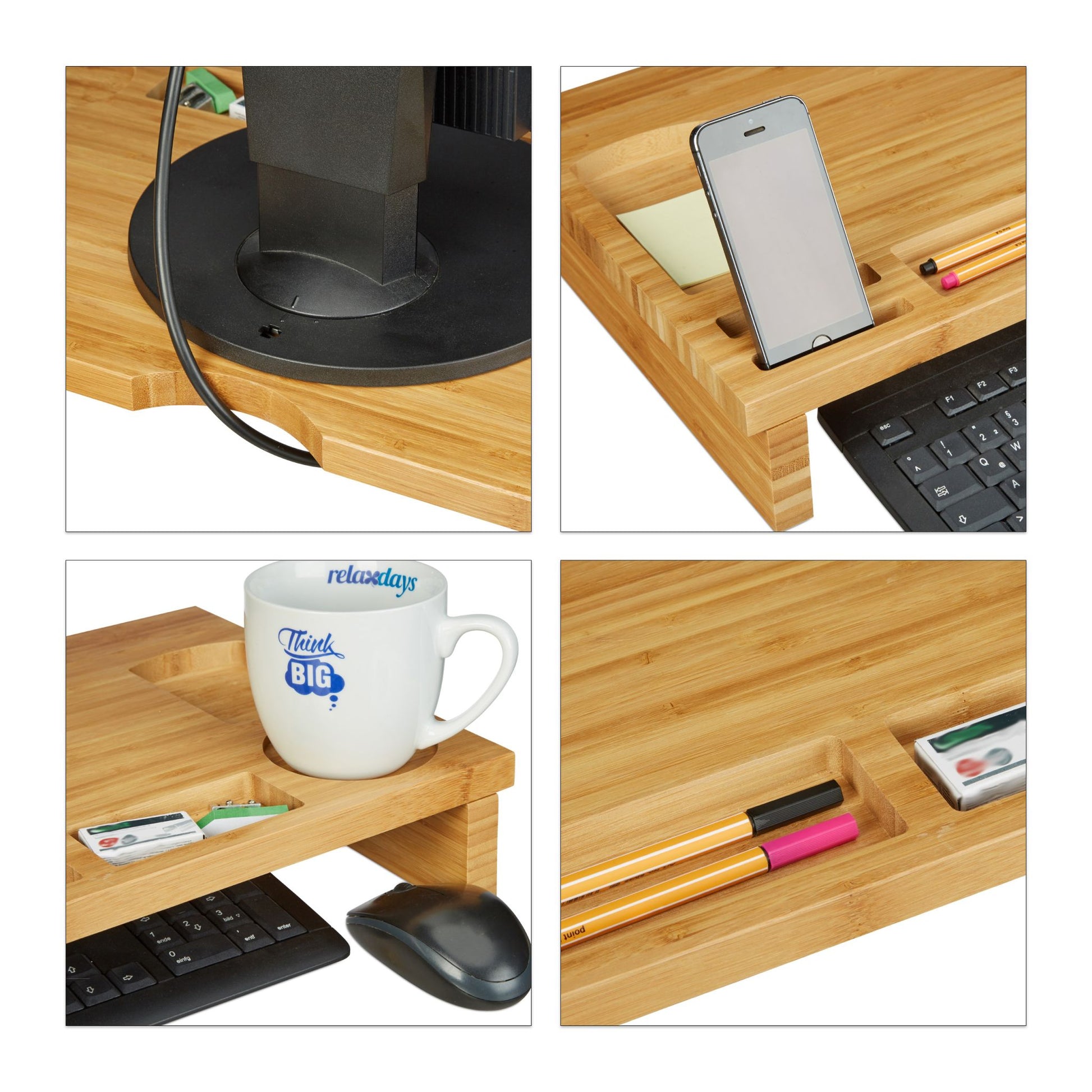 Monitorständer Bambus Hellbraun von Relaxdays