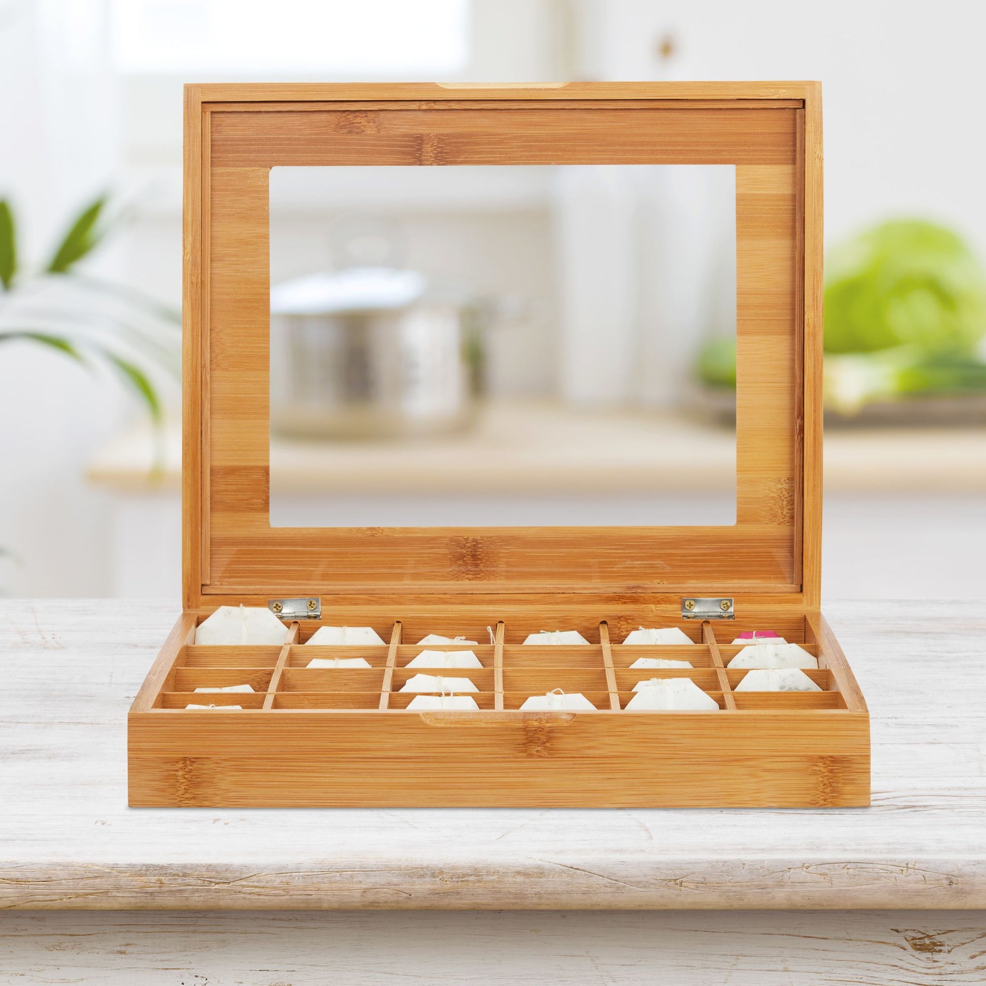 Kapselbox Bambus mit 24 Fächern Hellbraun-Transparent von Relaxdays