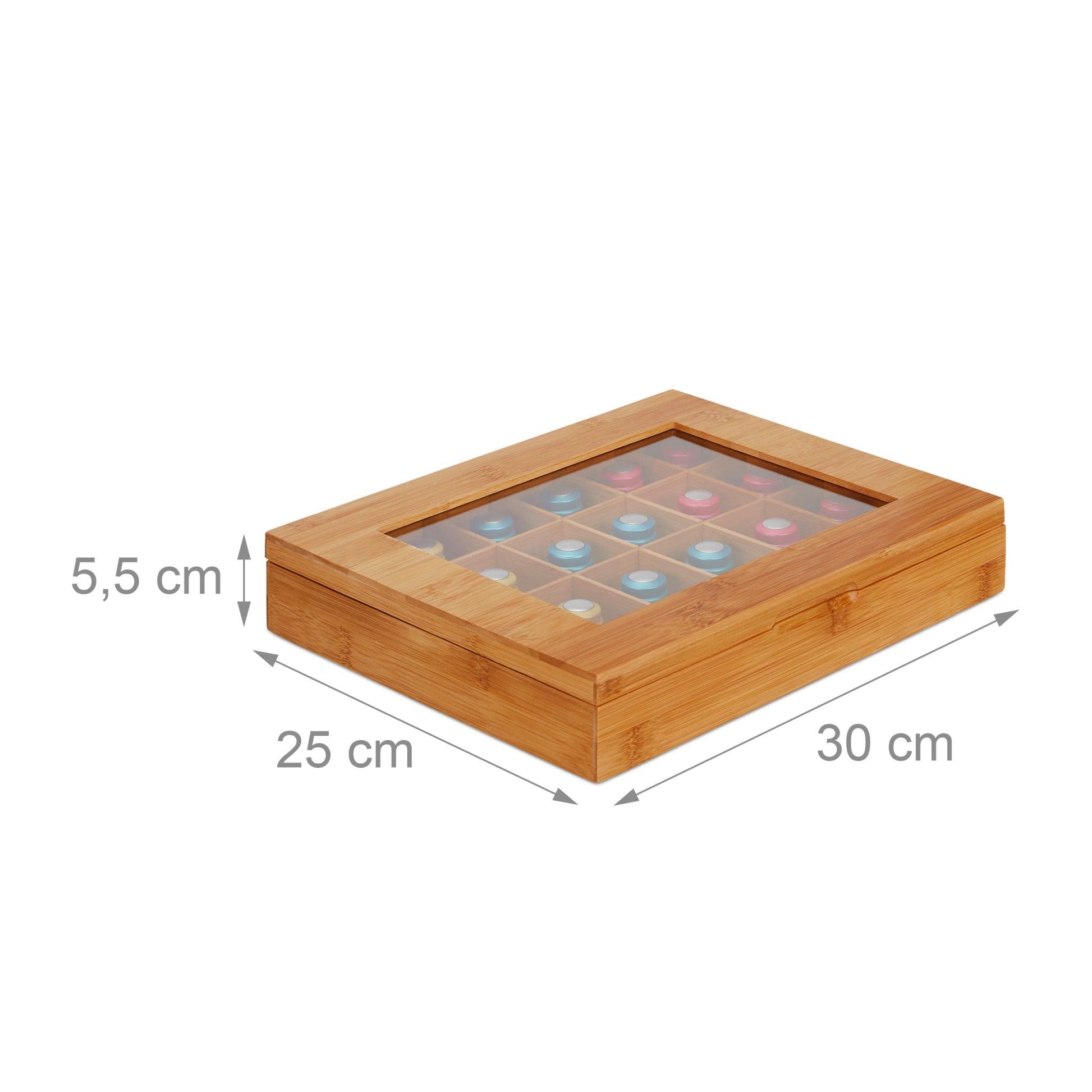 Kapselbox Bambus mit 24 Fächern Hellbraun-Transparent von Relaxdays