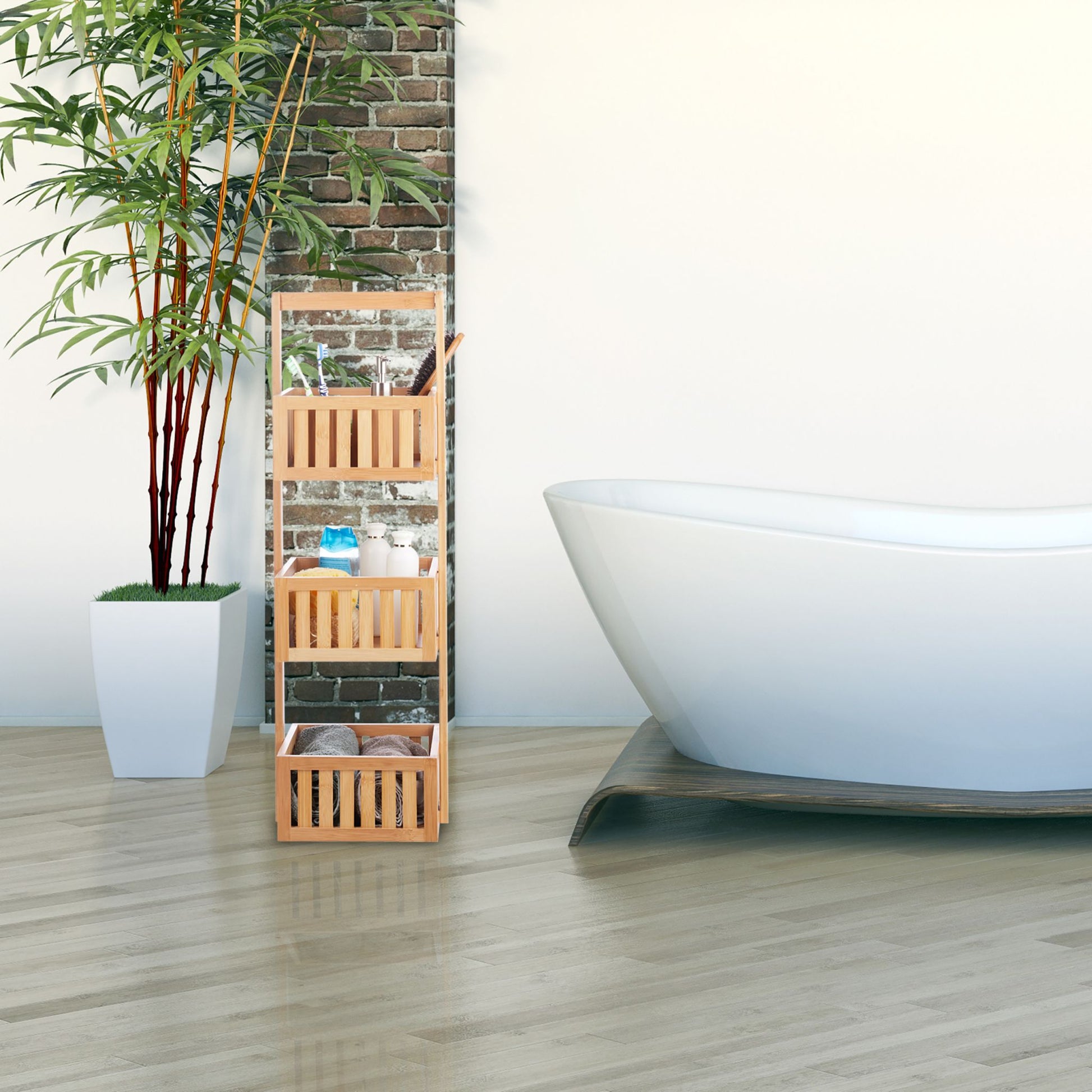 Badregal Bambus mit 3 Ablagen Hellbraun von Relaxdays
