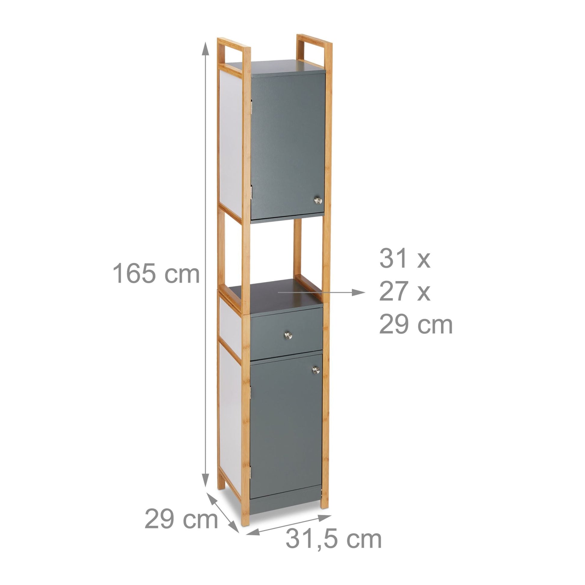 Hochschrank Bad Anthrazit-Weiss-Hellbraun von Relaxdays
