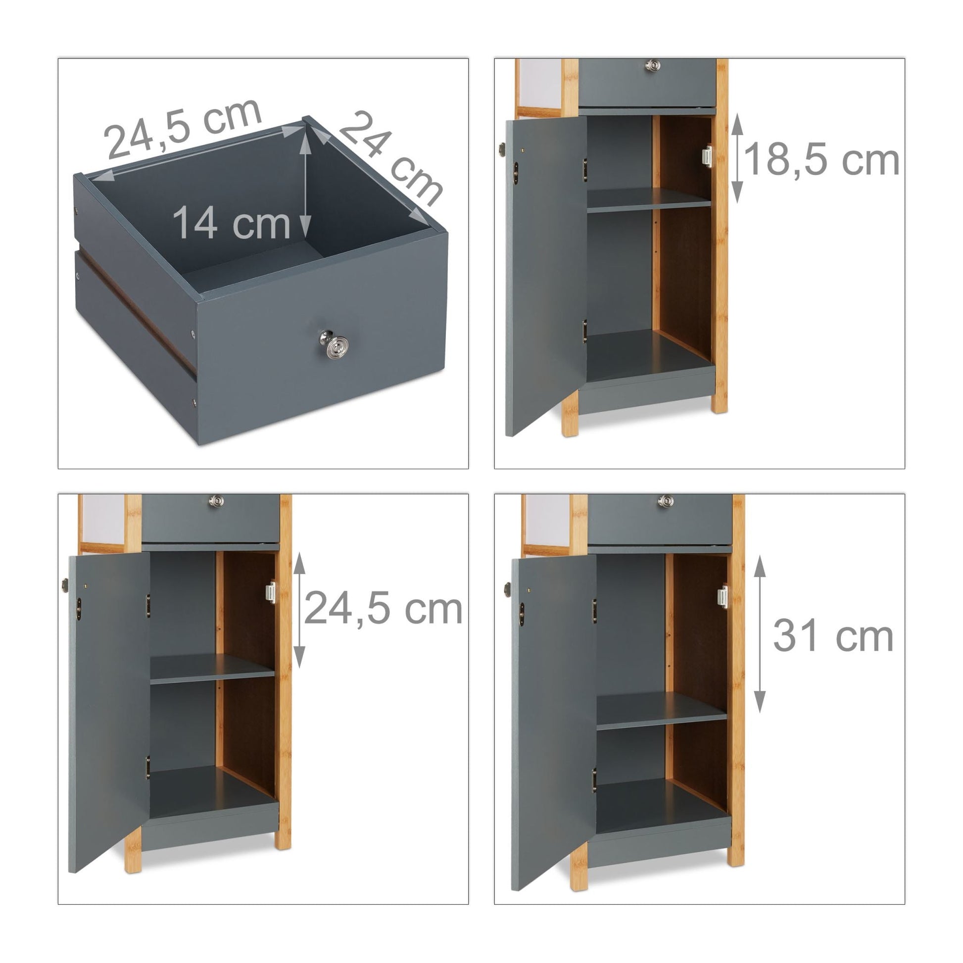 Hochschrank Bad Anthrazit-Weiss-Hellbraun von Relaxdays